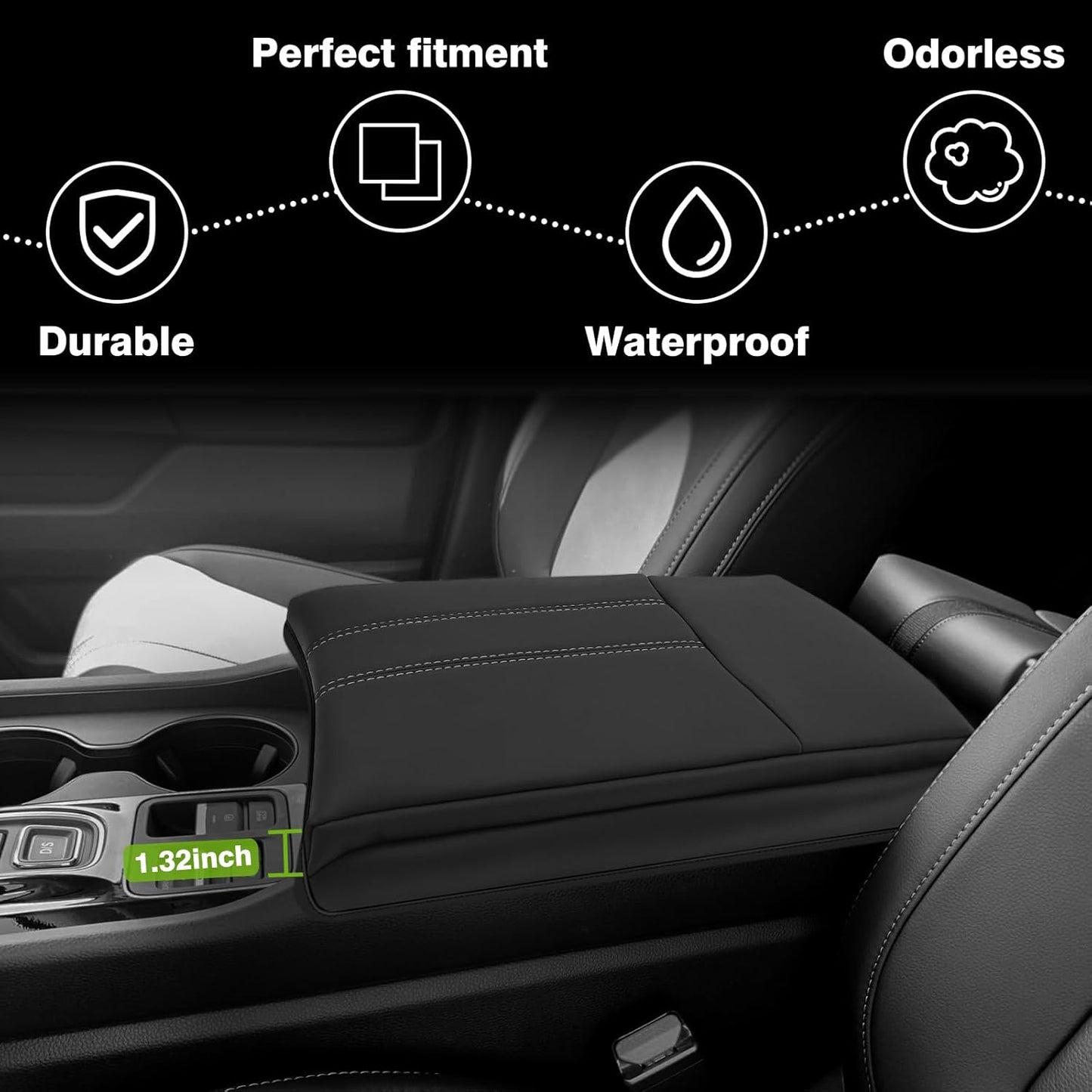 Muslogy Center Console Cover Extra Thick Armrest Pad Compatible with Honda Pilot 2023+, 2024-2026 Ridgeline/Passport Arm Rest Cushion Padding Anti-Scratch Middle Console Leather Armrest Lid Protector