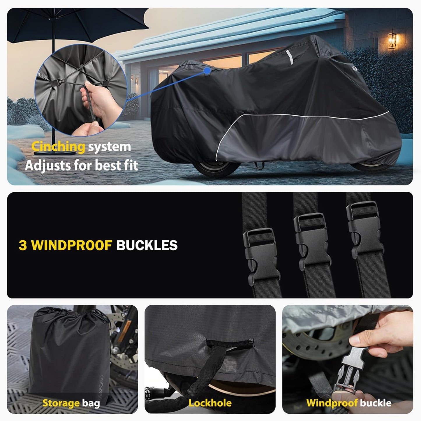 Motorcycle Cover for Harley Davidson Touring Models Road Glide Limited, Ultra Limited, Ultra Classic, Road King, Road Glide, Street Glide, Electra Glide - Waterproof Motorcycle Cover Outdoor Storage