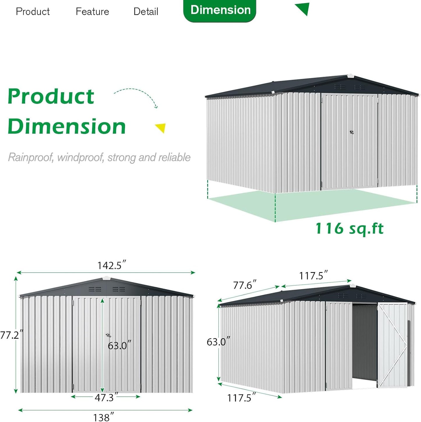 AECOJOY Shed 12' x 10' Storage Shed Large, Sheds & Outdoor Storage Clearance 10x12 Sheds with Lockable Doors, Utility and Tool Storage Shed for Garden, Backyard, Patio, Outside use in White