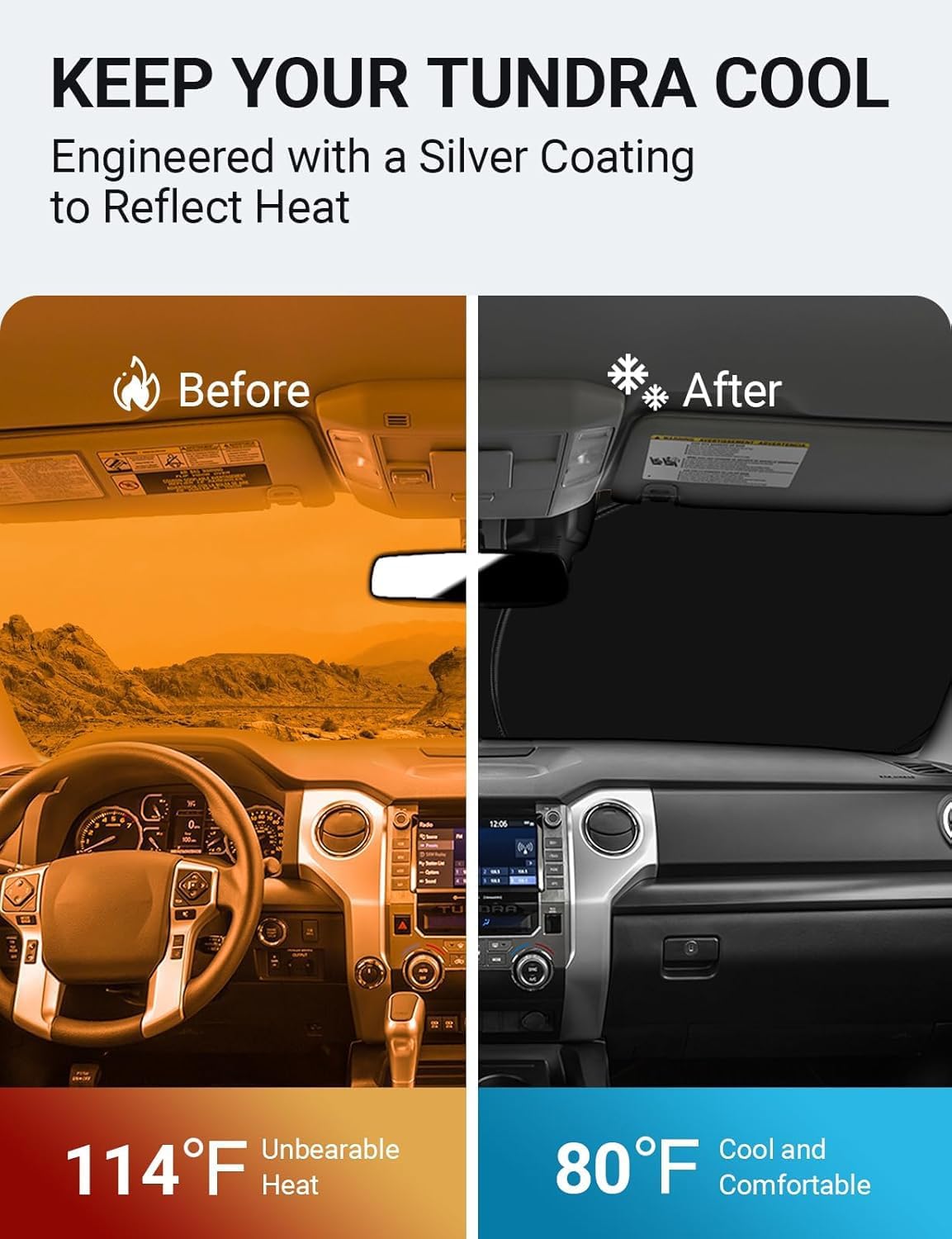 Proadsy for Tundra 2007-2021 Windshield Sun Shade 4-Layer Foldable Front Sunshade Protector Sun Visor Blocks UV Rays Keep Car Cooler