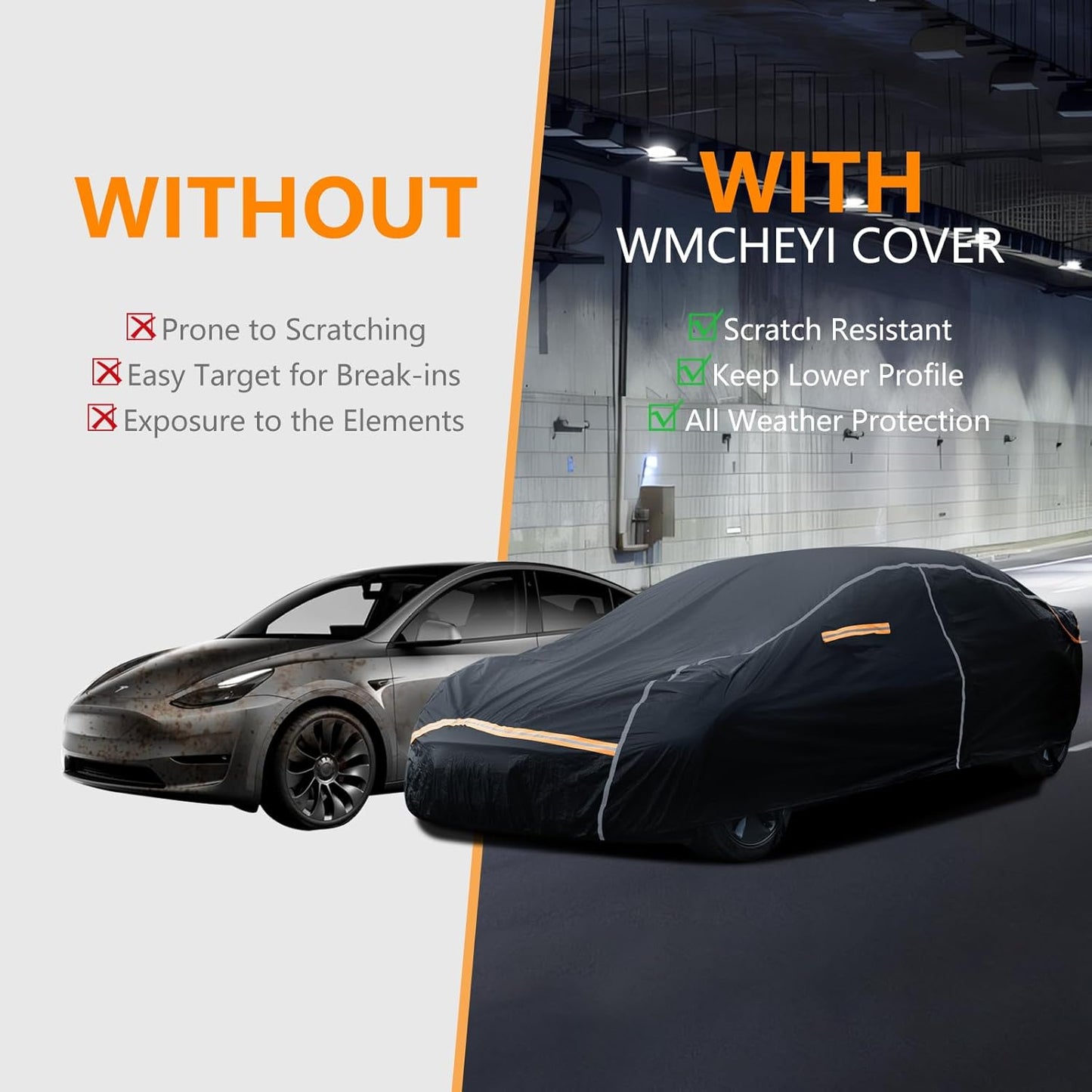 Car Cover Waterproof All Weather,6 Layers Car Covers for Automobiles, Full Exterior Cover with Zipper, Outdoor Car Cover Sun UV Rain Snow Wind Protection, Fit for 185"(185*70*59 inch)Sedan