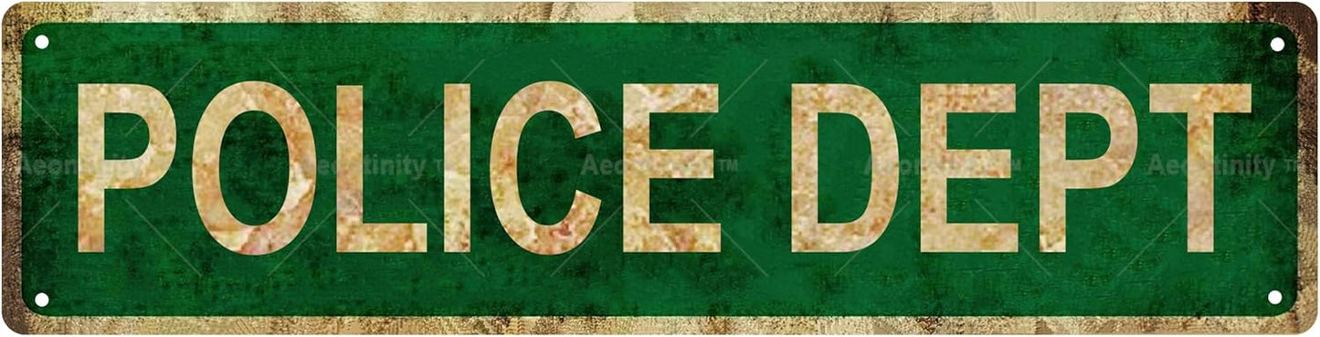 POLICE DEPT Vintage Metal Tin Street Sign Bar Cafe Garage Cave Home Room Wall Bathroom Farmhouse Garden Porch Patio Decor, 16 x 4 Inch