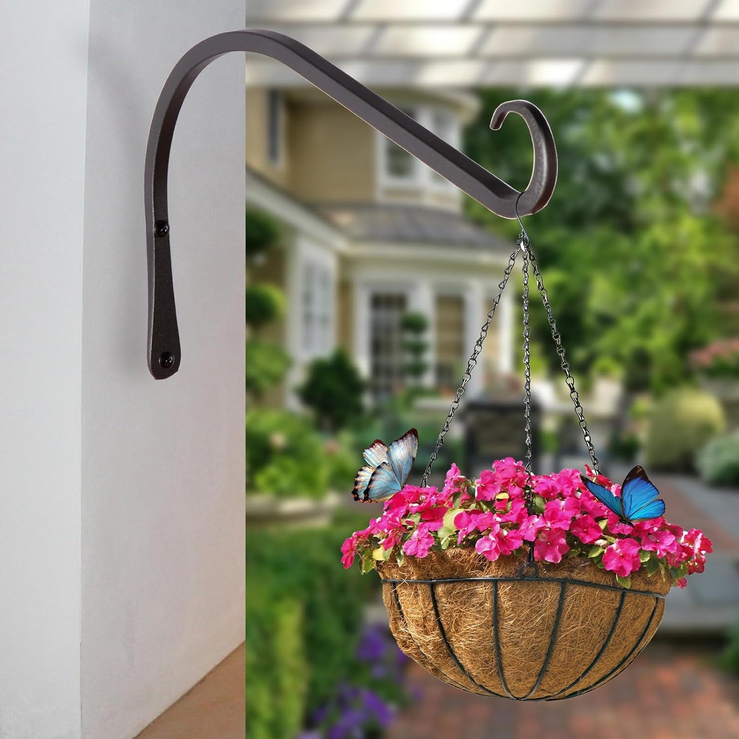 12 inch Plant Hanger, Sturdy Hanging Plant Bracket Outdoor, Hanging Plant Wall Hook Heavy Duty, for Hanging Bird Feeders, Planters, Lanterns, Wind Chimes, Indoor/Outdoor Use, Black, Set of 2