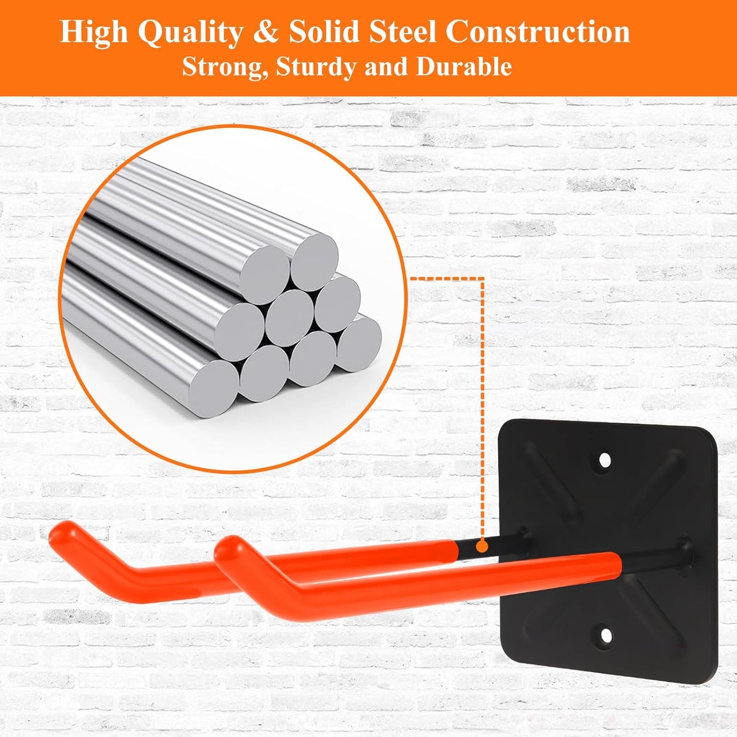 Steel Garage Storage Hooks Wall Tool Organizer, 10 Inch Garage Hook Heavy Duty Utility Storage Hangers Orange for Ladders, Chairs, Garden Tools, Set of 4
