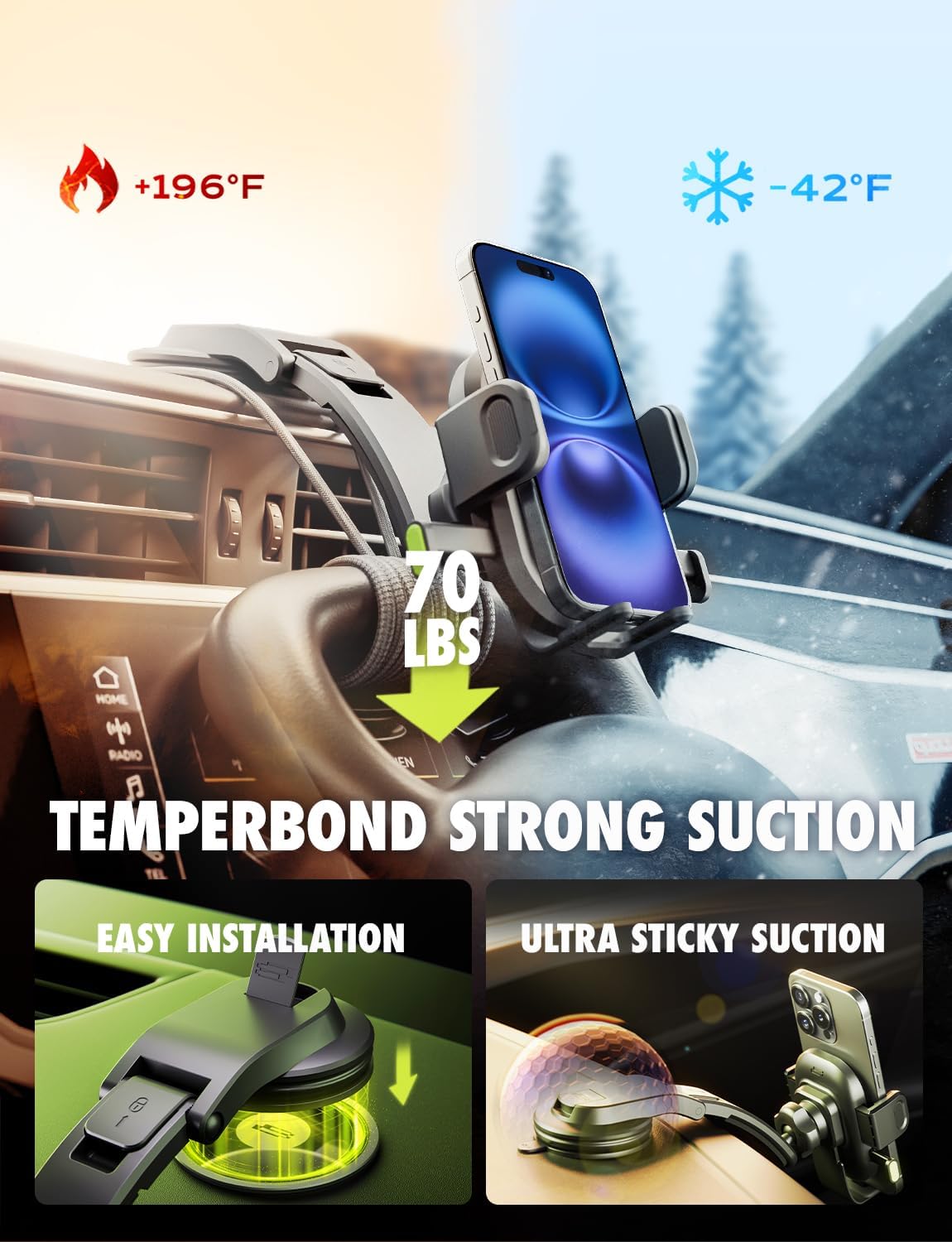 Bracketron OneClick Dashboard Cell Phone Holder for Your Car,Universal Car Phone Mount with Suction Cup,360 Rotation Dash Mount Cell Phone Holder for iPhone, Samsung, Google, Huawei,Other Smartphones