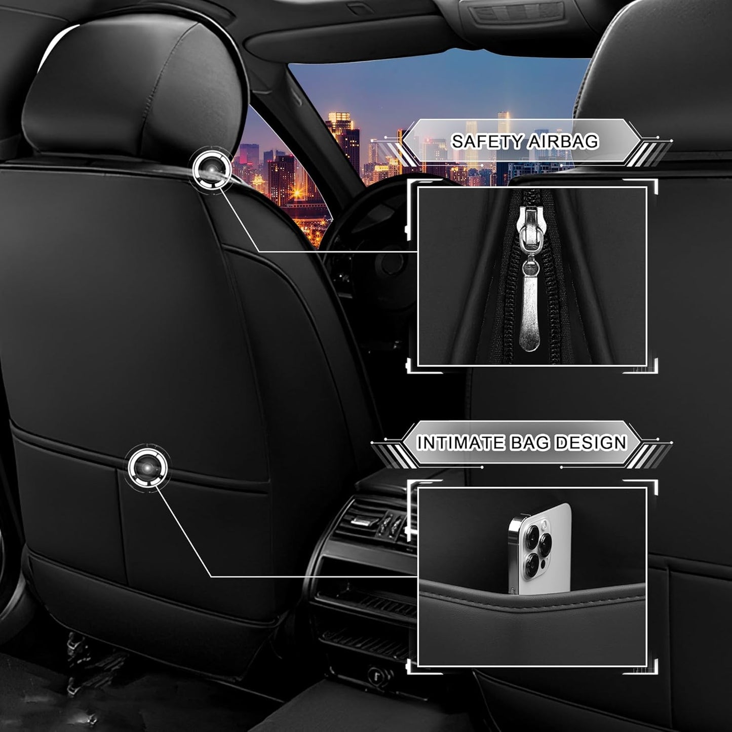 Car Seat Covers for Chrysler Pacifica 2004-2025, Stylish Sport Seat Cover, Premium Nappa Leather Car Seat Cover. Automobile Seat Covers Sets.(Luxury 2 Seats/Pure Black)