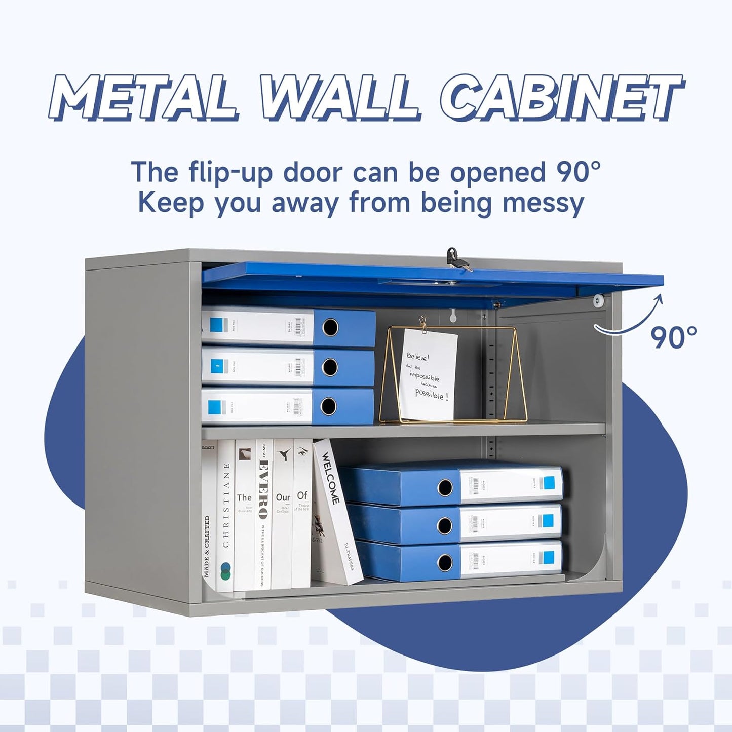 Metal Wall Cabinet with Locking Door and Shelf, Hanging Garage Cabinets with Up-Flip Doors for Garage, Warehouse, Home, Office, Assembly Required (Grey Blue, One Cabinet)