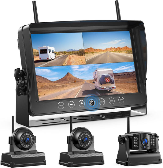 Fookoo 1080P 9" Magnetic Wireless Backup Camera, HD 9" IPS Monitor, Rechargeable 2 Side View 1 Rear View Cameras,1 Min Easy Install, Long Battery Life No Drilling IR Light for Trailer RV Truck DCX903