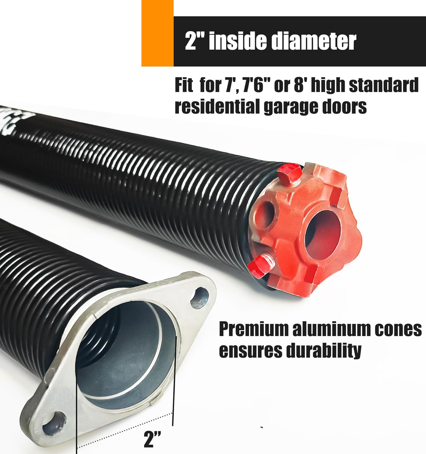 Garage Door Torsion Springs Set, Pair of 2" ID Electrophoresis Coated Garage Door Spring Replacement with 2 Non-Slip Winding Bars and Bearing, Minimum 18000 Cycles (.250x2x36)