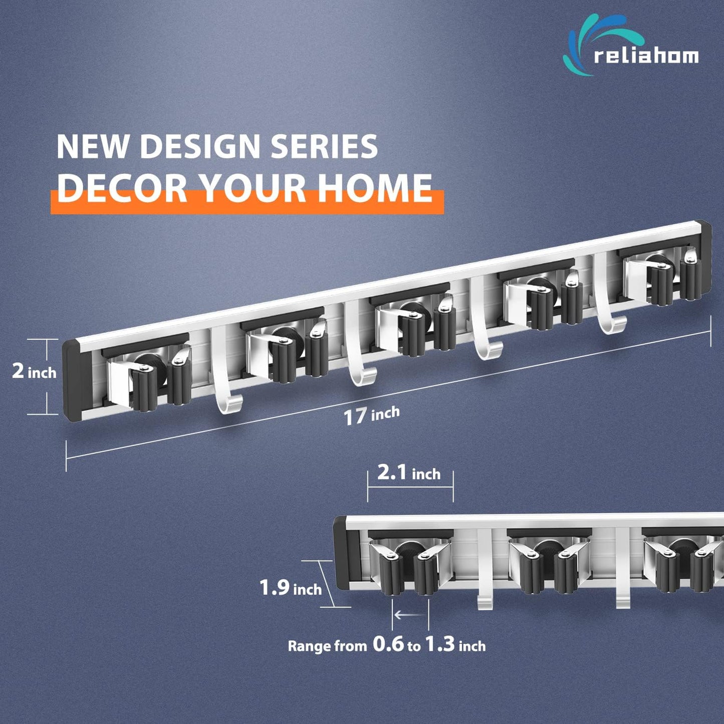 Broom Holder Wall Mount Mop and Broom Hanger Wall Mounted Garage Storage Rack Kitchen Garden Tool Organizer (5 Racks with 4 Hooks, Black)