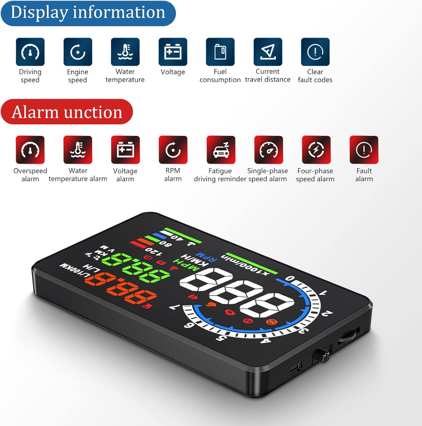 Heads Up Display for Cars, Digital Speedometer for Car A8 with OBD Function, 5.5 Inch Large Screen, HUD Speedometer for Car for All Vehicles