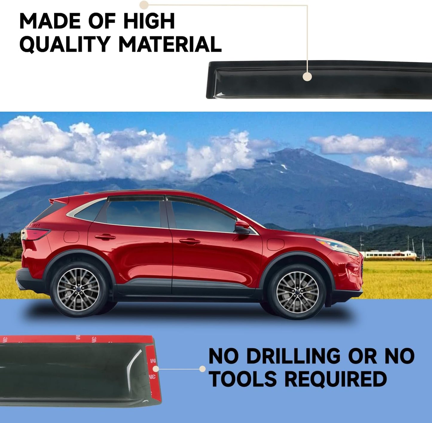 Rain Guards Fit for 2013-2019 Ford Escape, Tape-On Window Visors Shield, Smoke Tinted Vent Guard Deflector, Outside Mount Vent Visors,2013 2014 2015 2016 2017 2018 2019
