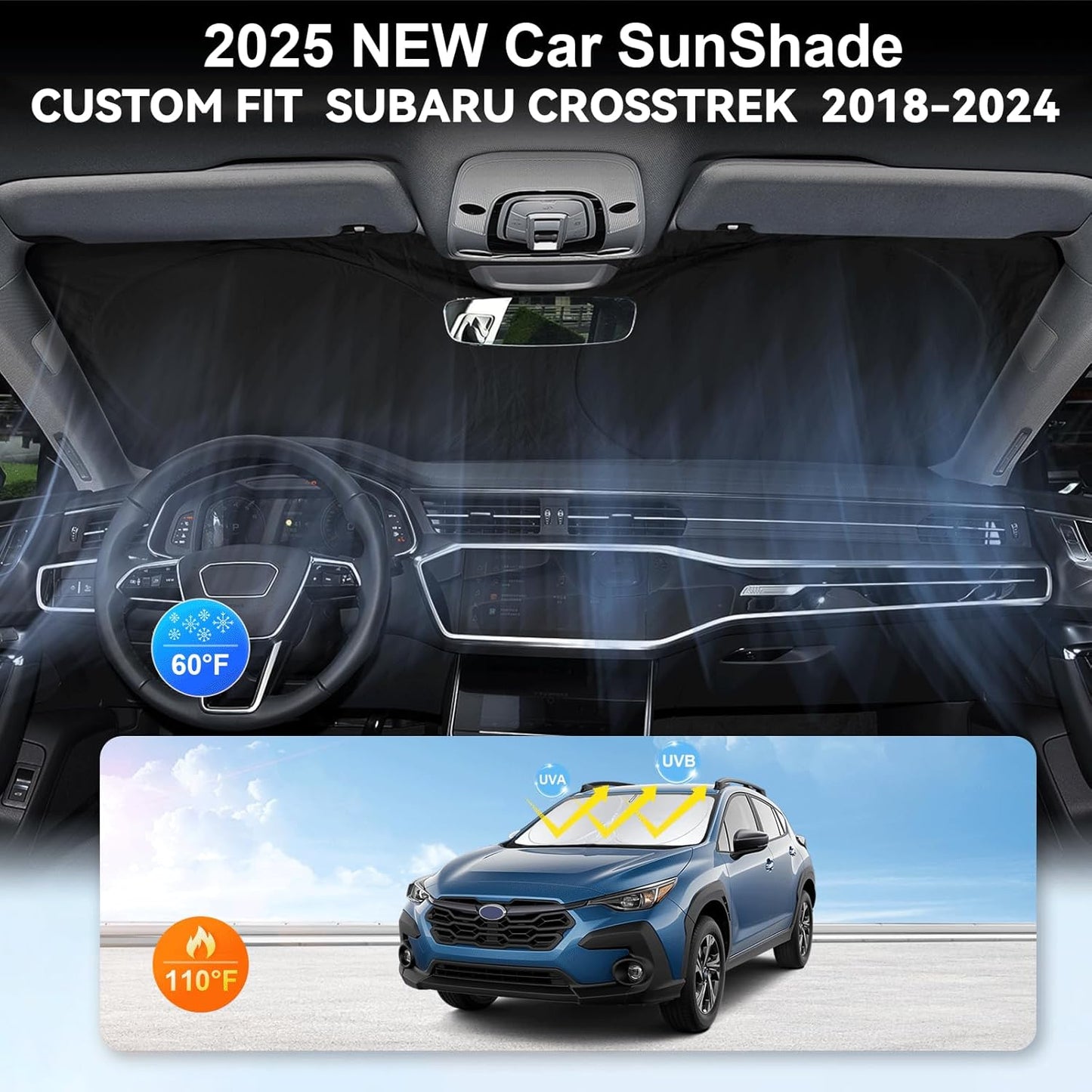 Custom Fit 2025 2026 Crosstrek Wagon Sunshade for 2024 2023 2022 2021 2020 2019 2018 Subaru Crosstrek Wagon Accessories Front Window Sun Shade Shield Cover for Windshield Foldable Sun Visor Protector
