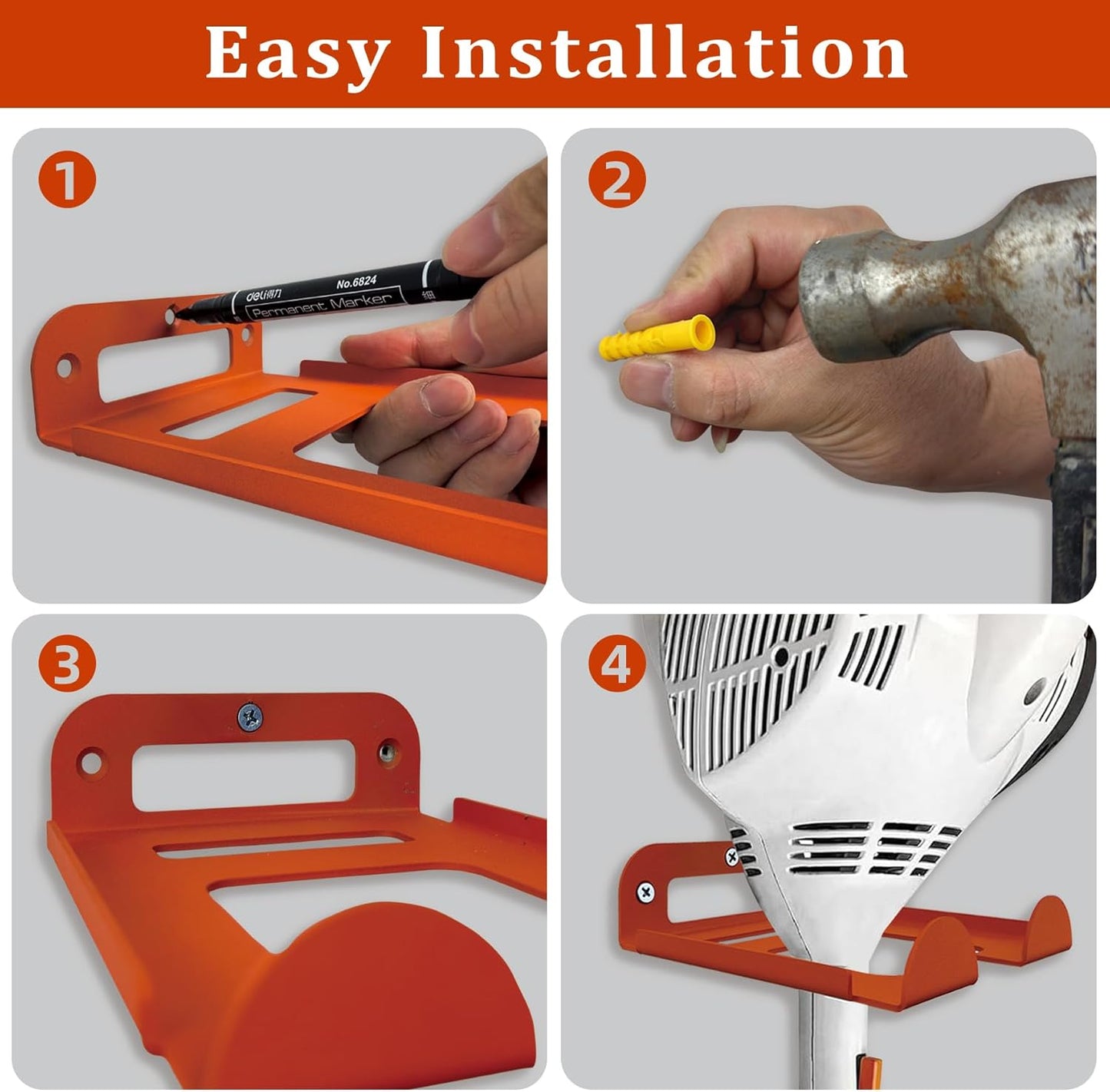 Weed Eater Hanger -1 Pack Heavy Duty Trimmer Rack Wall Mount for Grass Trimmer, Garden Tool Rack/Bracket, Wall Mount Tool Hanger, Shed Storage, Weed Wacker Holder