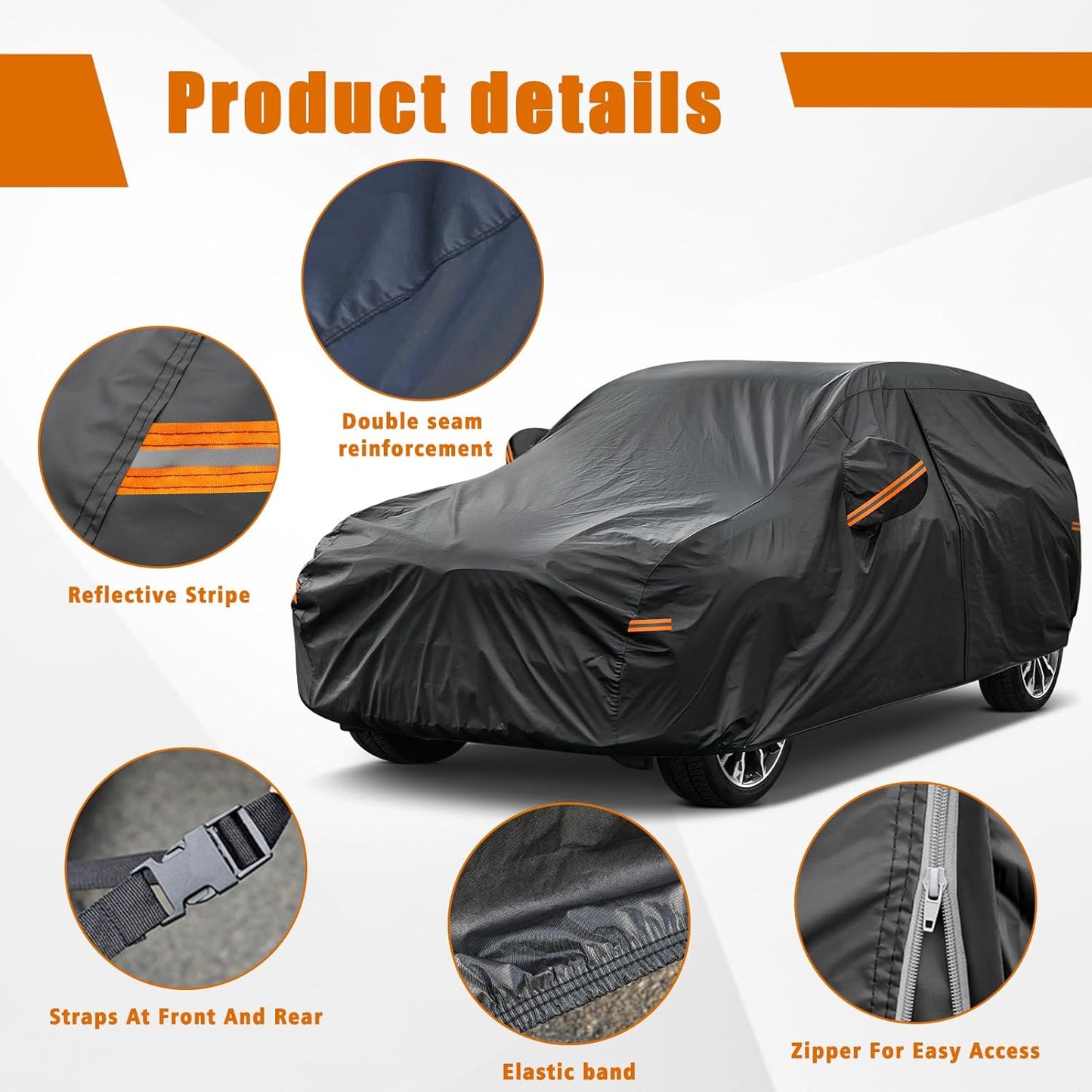 Kayme 7 Layers SUV Car Cover Custom Fit for Hyundai Kona （2017-2025 Waterproof All Weather for Automobiles, Outdoor Full Cover Rain Sun UV Protection.Black
