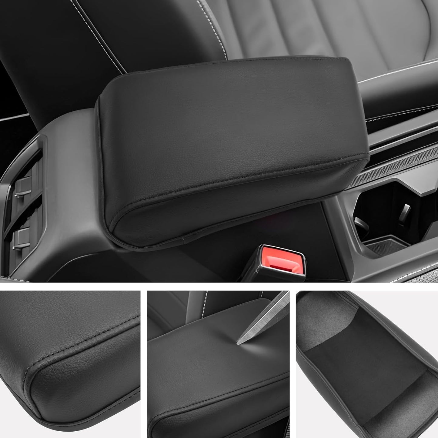 SXCY for 2024 VW Taos/Tiguan Armrest Cover for Volkswagen Taos/Tiguan 2024 Accessories 2022-2024 Taos/2018-2024 Tiguan Center Console Cover 2024 Taos Middle Console Cover (Thin Leather Cover)