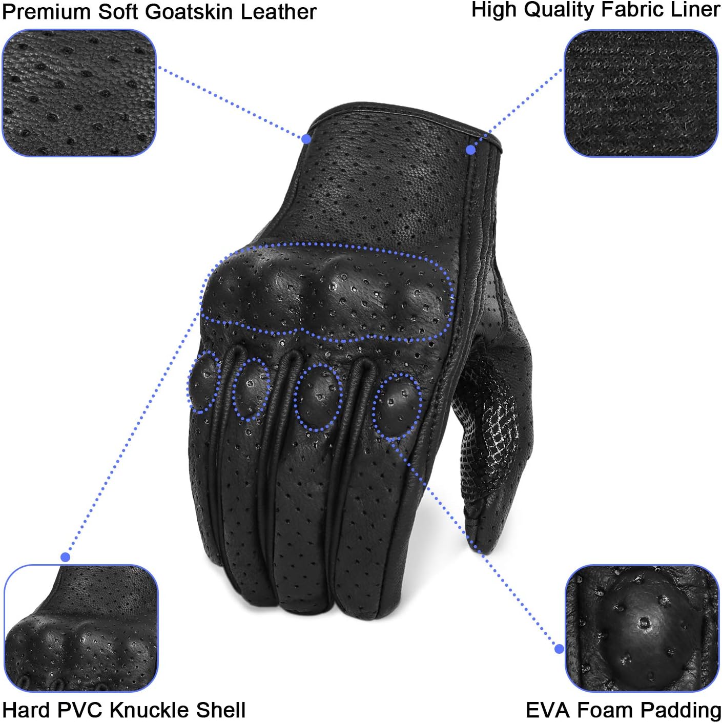 Updated Men’s Leather Motorcycle Gloves with Two Touchscreen Fingers Anti-Slip Motorbike Racing Gloves (Updated,Perforated, XXL)