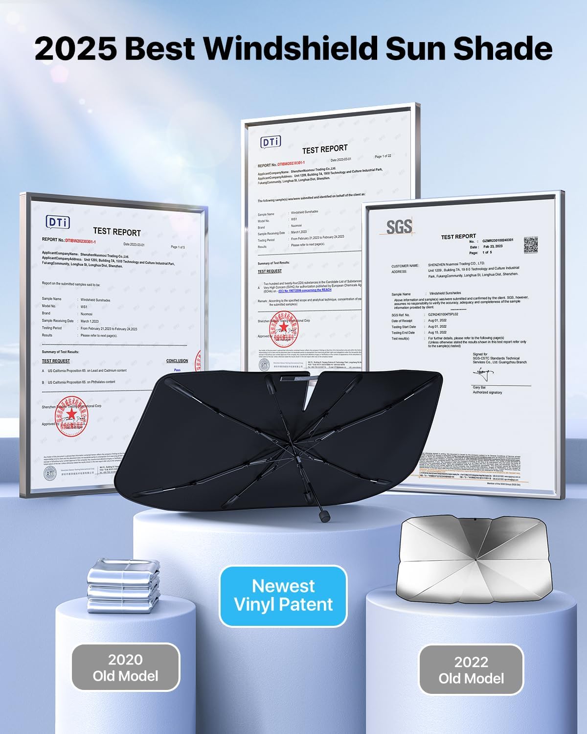 [2025 Upgrade] Nmoiss Windshield Sun Shade Umbrella - [Vinyl Coating Heat Shield] Protect Car from Sun Rays & Heat Damage Keep Cool and Protect Interior, Spring Structure Edge Medium 56" L x 31" W