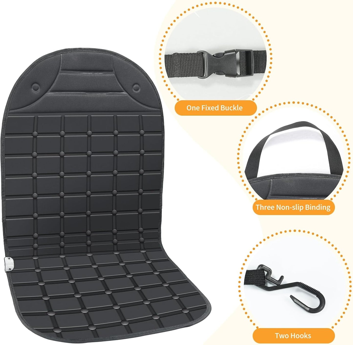 2 Pack Winter Seat Cushion - Portable Comfortable Fiber Seat Cover with Adjustable Buckle for Full Back and Seat (Black)