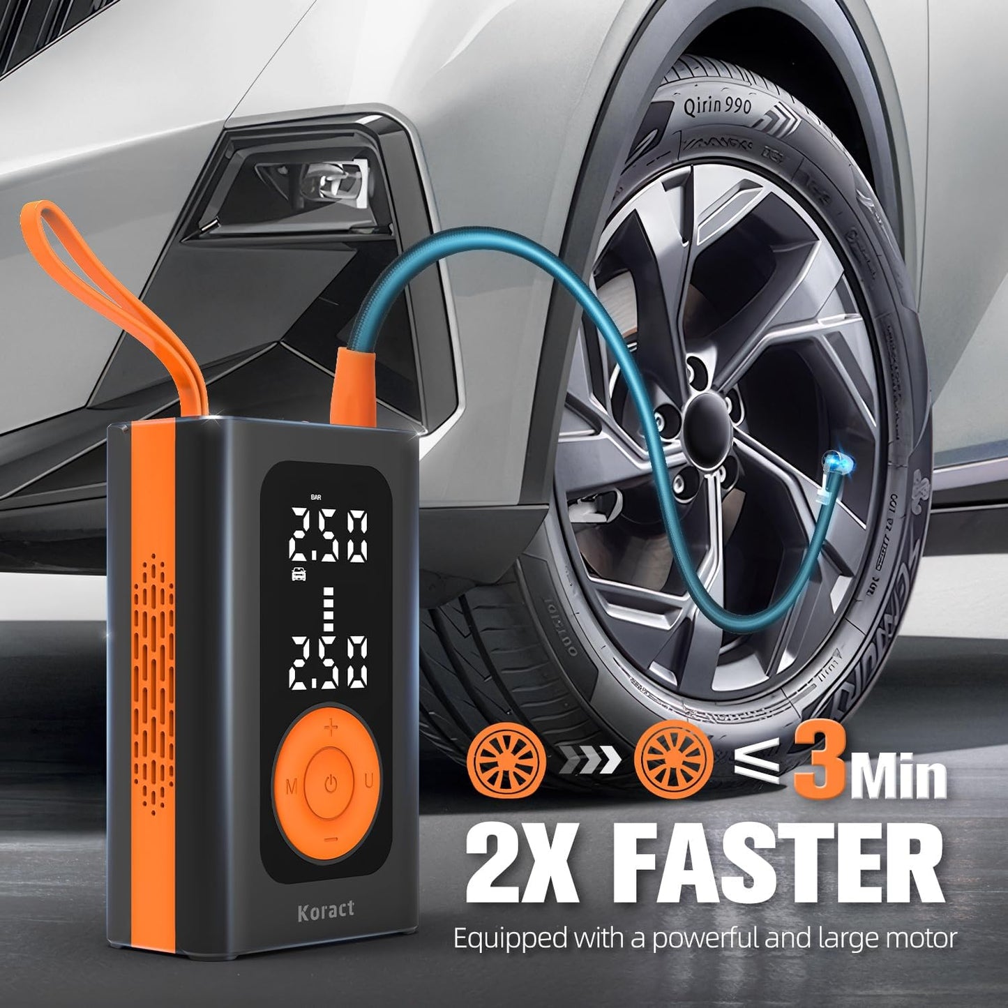 Tire Inflator Portable Air Compressor for Car Tires - 150PSI Cordless Air Pump with Pressure Gauge, LED Light & Auto Shutoff - Fast Pump for Motorcycle, Bike, Balls, Sports Equipment