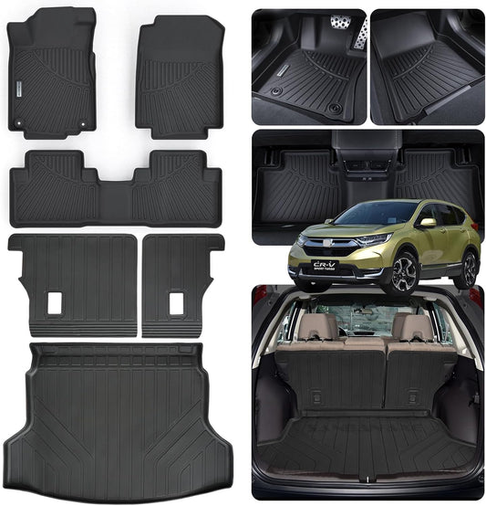 Floor Mats & Trunk Mat & Backrest Mat for 2012-2015 2016 Honda CR-V Not Fit CRV Touring & EX-L,TPE All Weather Protection 2 Rows Car Mats with Velcro Rear Seats Backrest