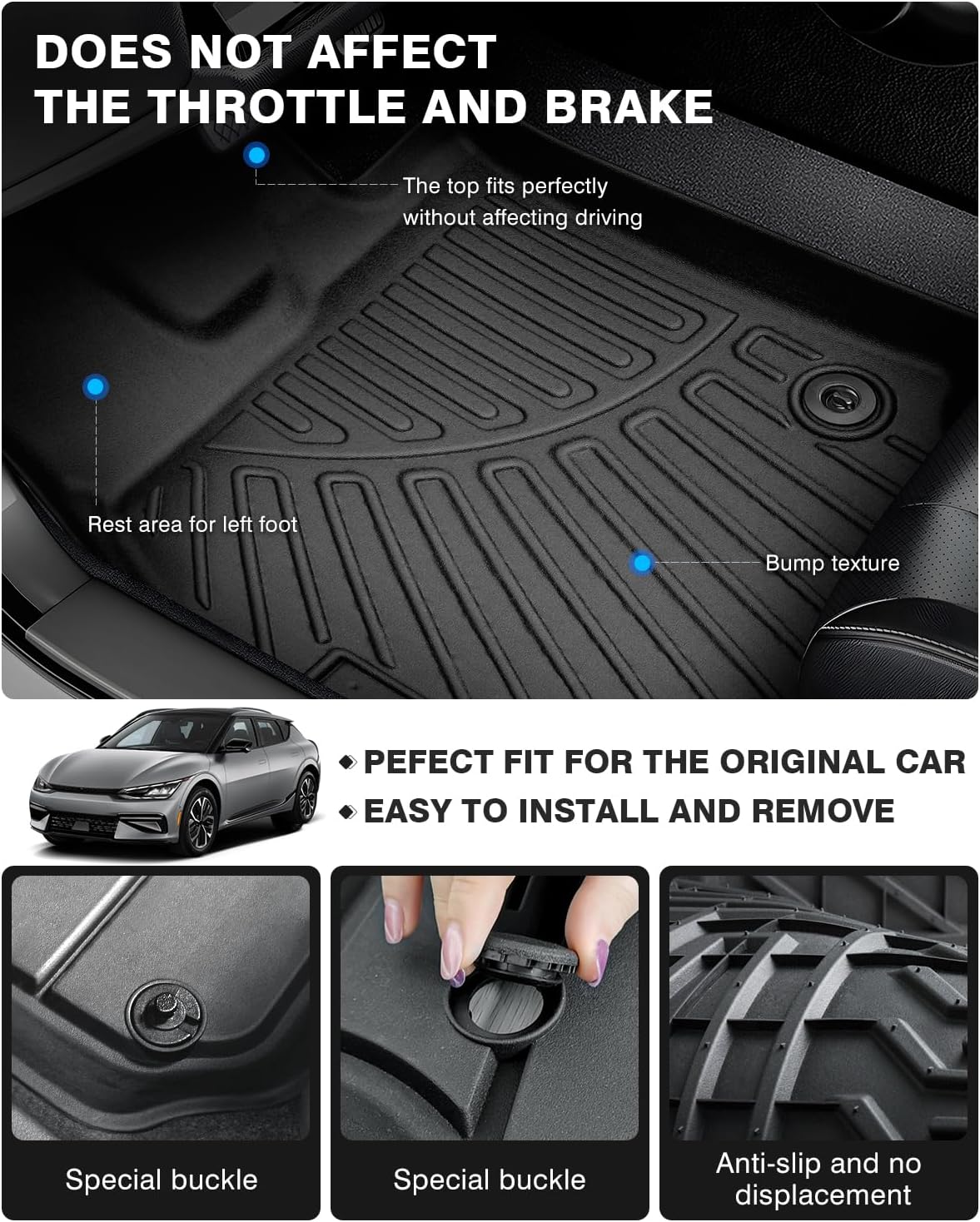 Powerty Floor Mats for 2022-2025 Kia EV6 Accessories All Weather Floor Liner 3D TPE 1st & 2nd Row Floor Mat Heavy-Duty Floor Liners