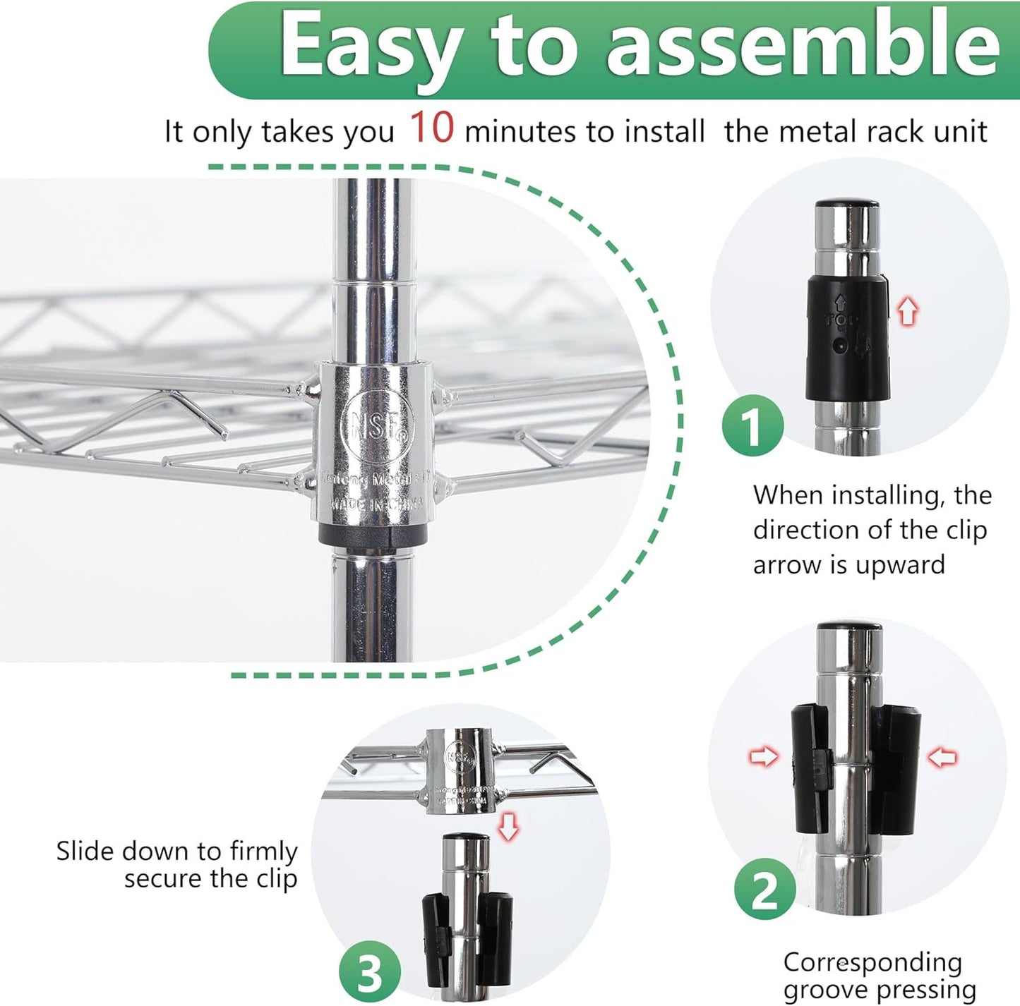 BestOffice Garage Shelving 5 Tier Metal Storage Shelves 750lbs Weight Capacity Heavy Duty Wire Shelving NSF Certified Utility Shelves with Leveling Feet for Garage Home Office, Chrome