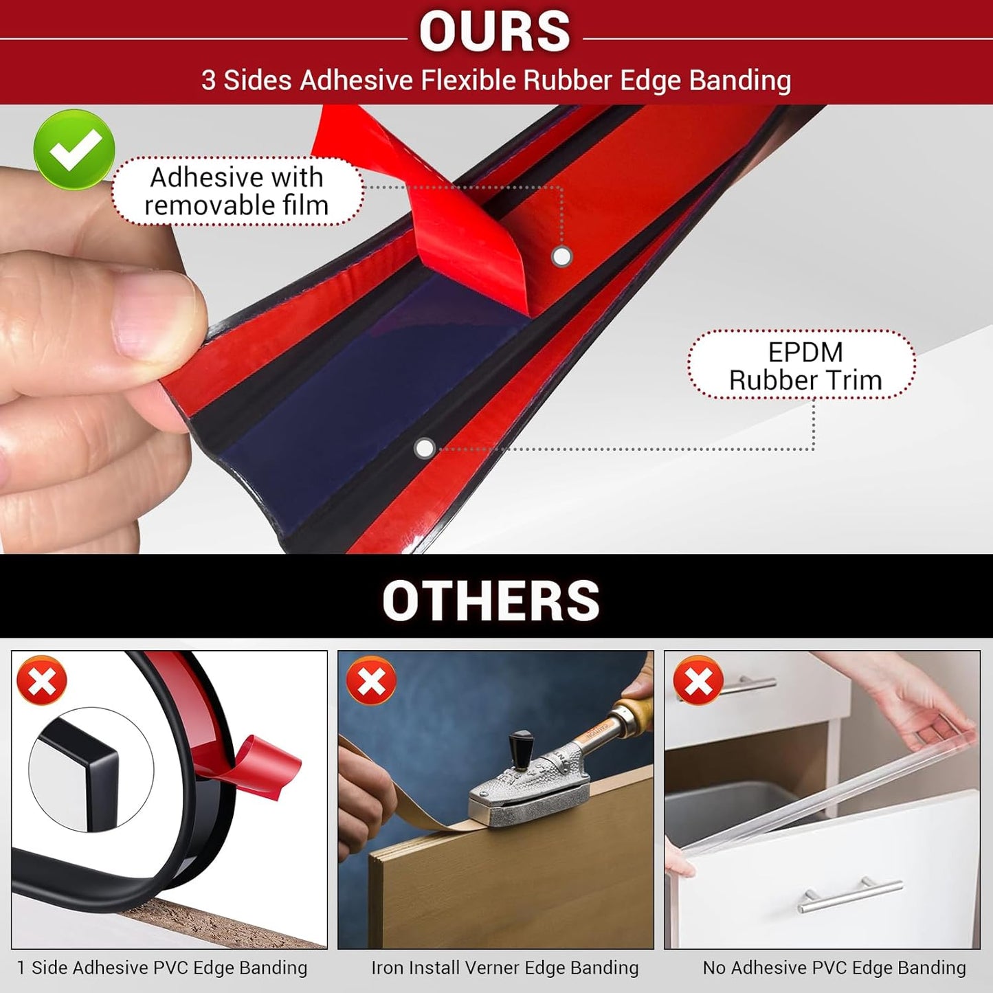 Rubber Edge Trim, Flexible Self-Adhesive U Shaped Peel and Stick Edge Banding, 1-3/4"(44.5mm) U Channel Edge Protector, Edge Guards for Woods, Furniture, 20Ft, Black Color