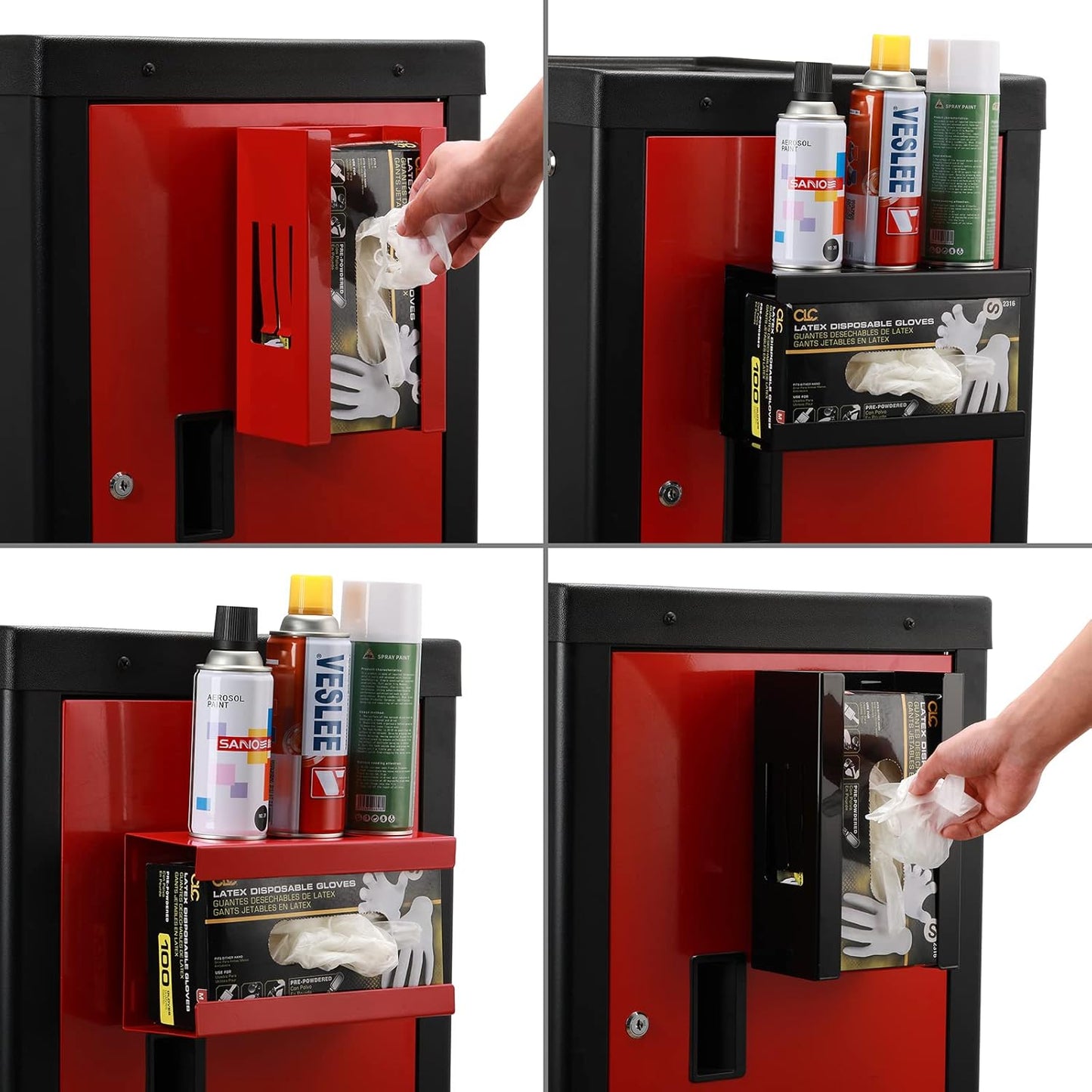 EMENTOL 2PCS Magnetic Glove/Tissue Dispenser Holder Set, Red and Black Glove Dispenser Wall Mount, Mount Onto Tool Box or in Workshops
