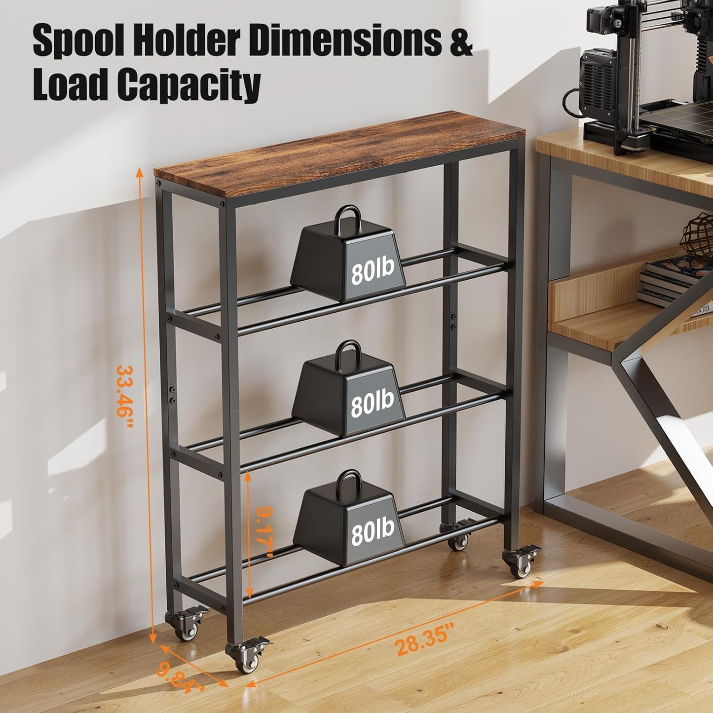 3D Printer Filament Rack Shelf, 4-Tier Filament Storage Cart with Storage Board, Metal Racks for Storage PLA/TPU/ASA/Nylon Filament, 3D Printer Accessories for Workshop Garage 3D Office Storage