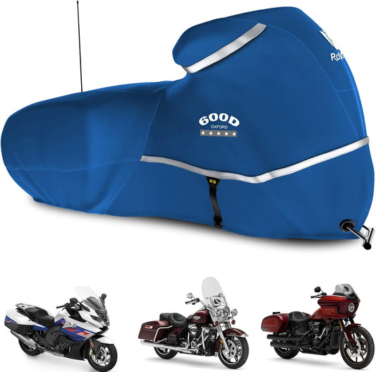 Rosefray Motorcycle Cover with Side Box Heavy Duty 600D Waterproof for Touring Models Harley Davidson Road King,Road Glide,Street Glide, Electra Glide,Low Rider-ST Indoor & Outdoor Storage Blue