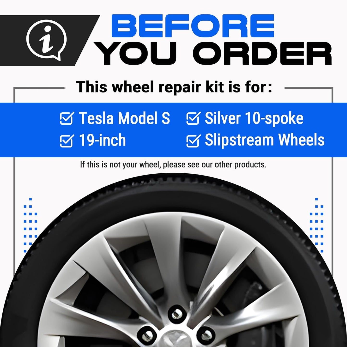 Premium Tesla Wheel Curb Rash Repair Kit for Model S 19-inch Silver Slipstream Rims - DIY Kit with Color-matched Touch Up Paint - Made in USA