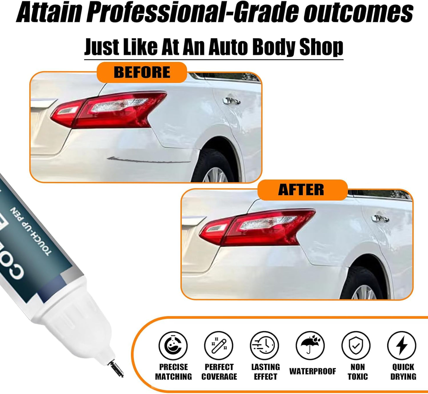 Q10 White Touch Up Paint for Nissan, Car Paint Pen Scratch Repair Two-In-One Touch Up Paint, Premium Car Scratch Remover for Deep Scratches