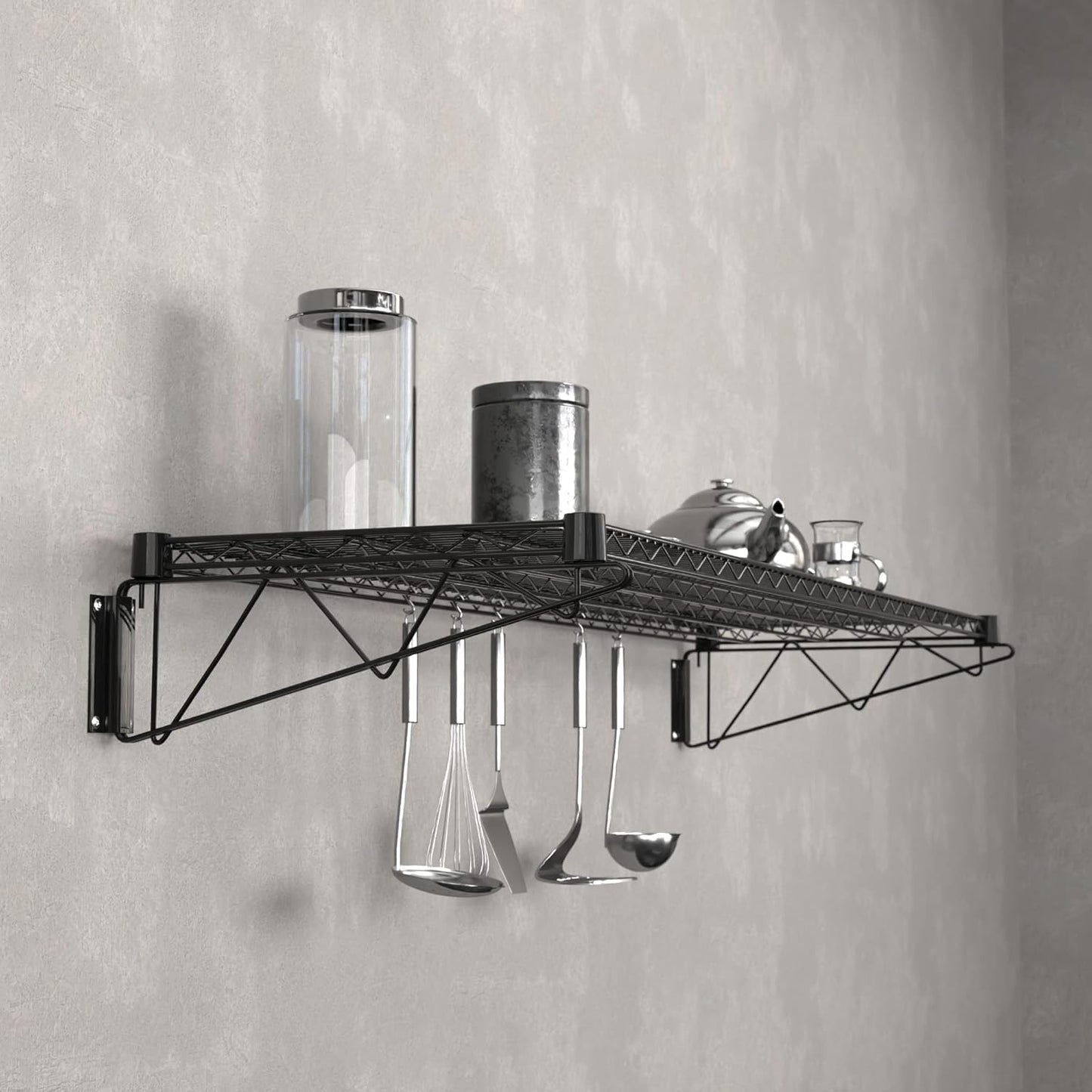 18" x 60" Black Epoxy Wire Wall Mount Shelf