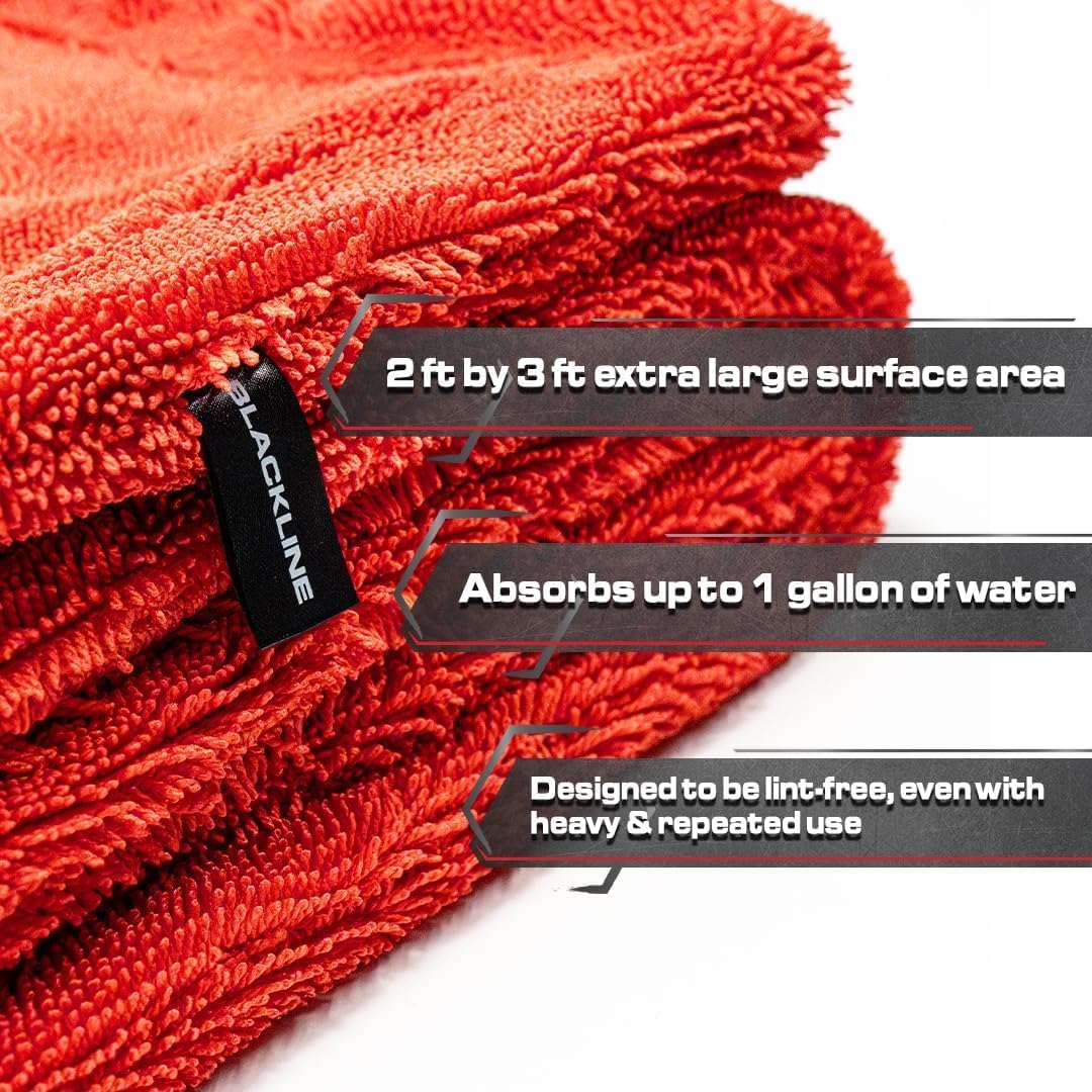 Blackline Car Drying Towel - 2ft x 3ft XL-Popular Pick Among Detailing Pros - 1300 GSM Microfiber Towel - Absorbs Over 8lbs of Water - Leaves No Streaks, Spots or Scratches - Dries an Entire Car