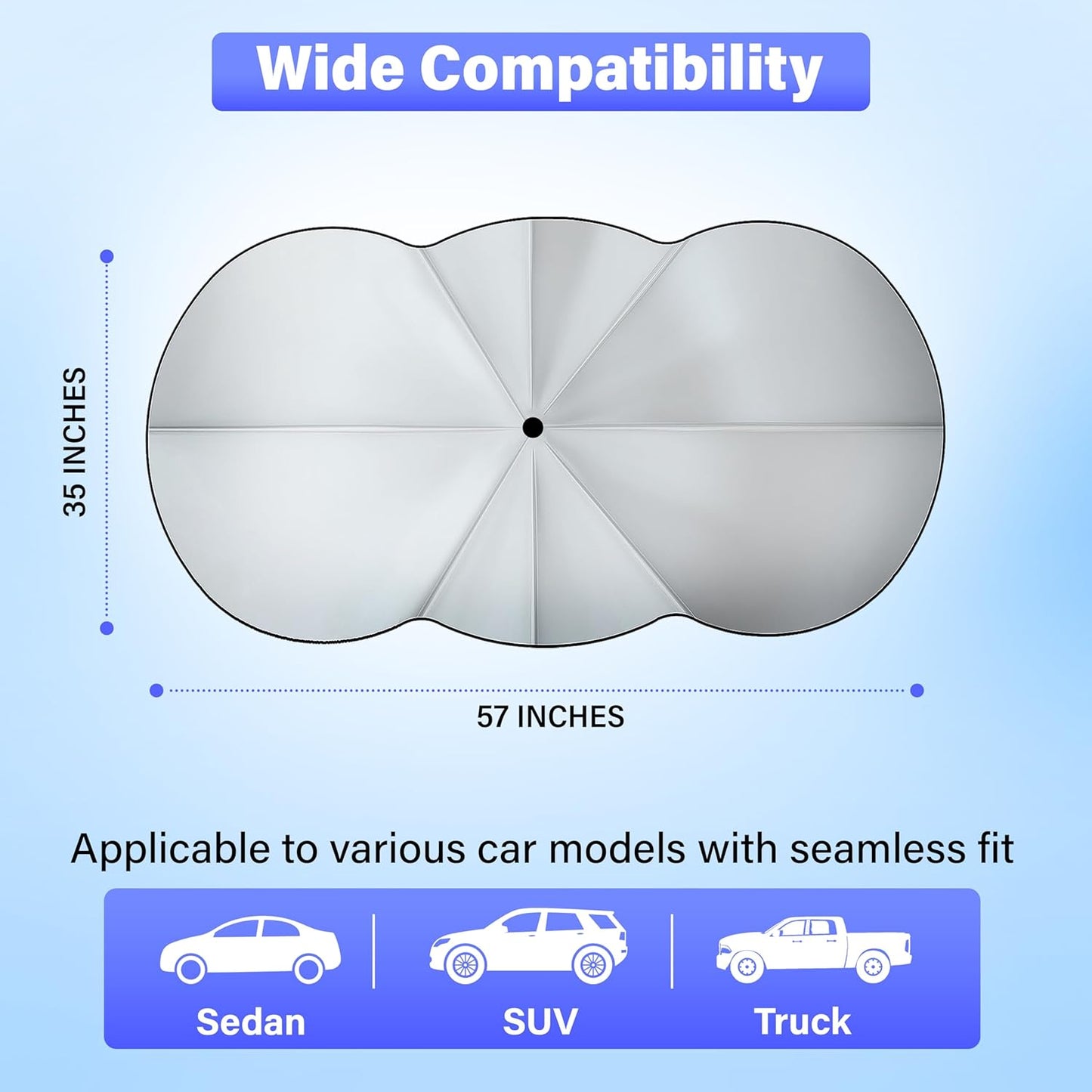 EcoNour Car Windshield Sunshade Umbrella | Foldable Car Umbrella Sun Shade Cover | Front Windshield Shade for Heat and UV Rays Protection | 240T Polyester Umbrella Sunshade | Large (57"x35")