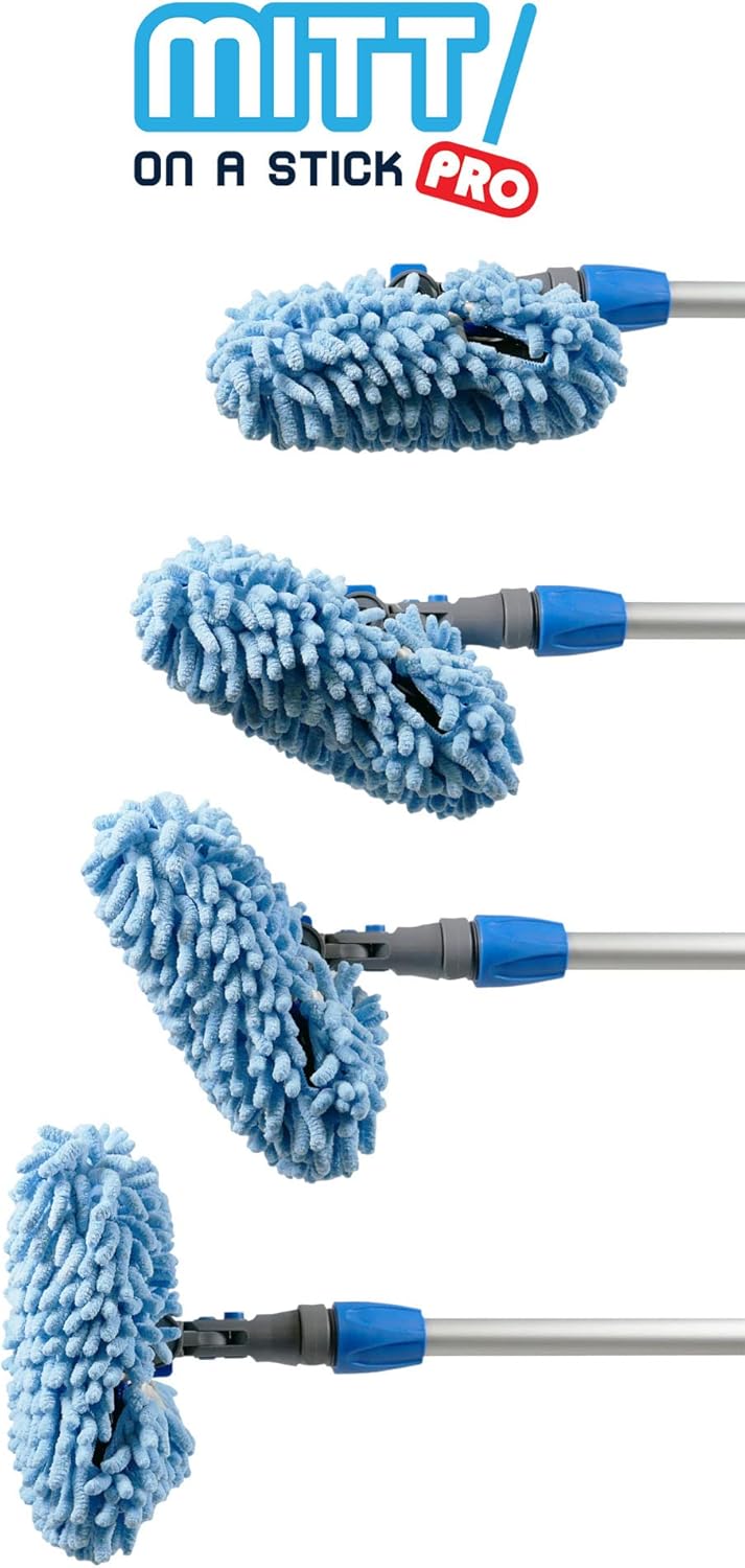Autofiber [Mitt on a Stick PRO] Adjustable Head Car Wash Brush | 61" Sectional Angled Pole (Noodle Cover)