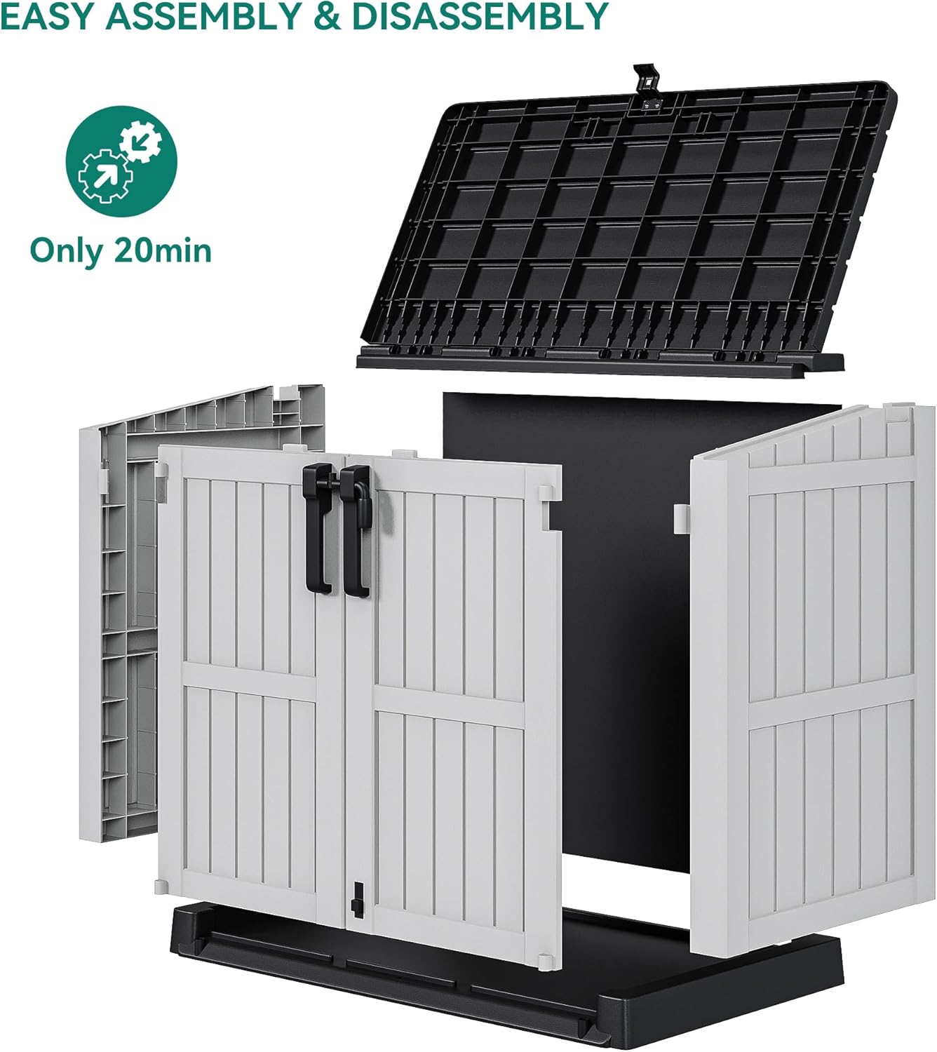 YITAHOME 36 cu ft Resin Outdoor Storage Shed, Weather-Resistant Horizontal Tool Shed, Waterproof Outdoor Storage with Lockable Doors & Air Vent for Trash Cans, Garden Tools (Light Gray)