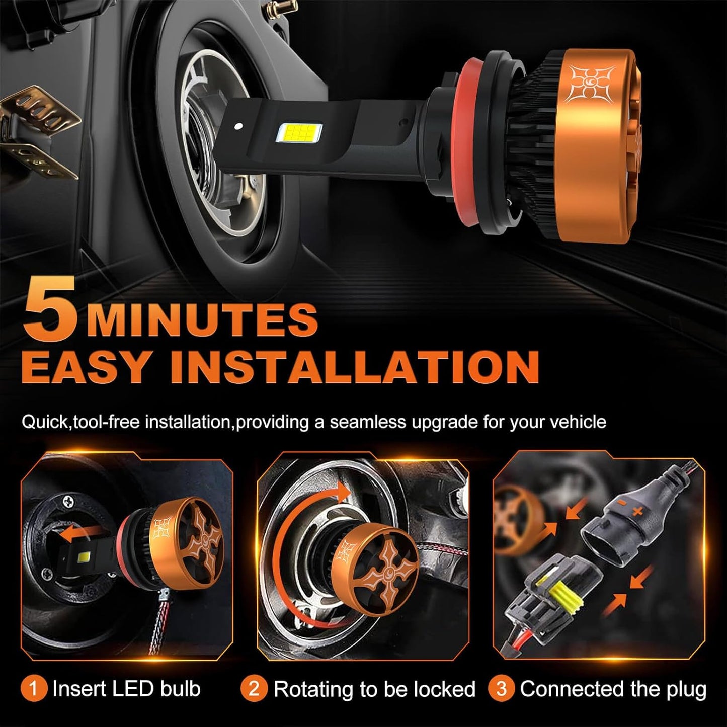 HIKARI WINGS 9007/HB5 LED Fog light, 30000LM Pure White 6000K LED Bulbs, Plug & Play IP68 Waterproof Pack of 2