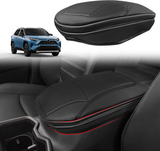 Muslogy Center Console Armrest Cover Compatible with Toyota RAV4 2019-2025 Comfort Armrest Pad Arm Rest Cushion Vegan Leather Protector 1-Inch Extra Thick