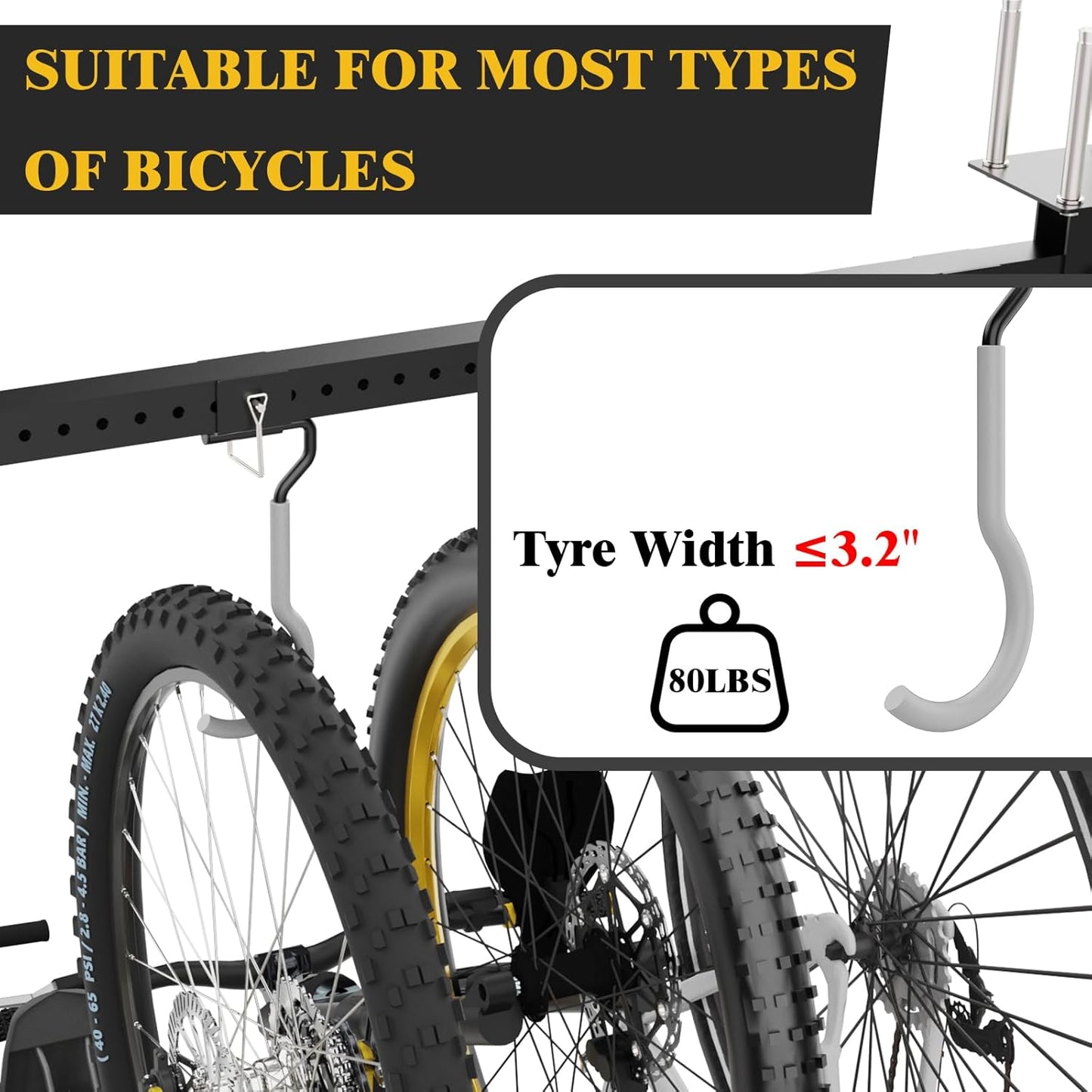 640Lbs Ceiling Mounted Bike Rack, Bike Storage Rack with 8 Adjustable Hooks, Indoor Metal Bike Rack Hanger Storage, 2pcs Set Bike Racks for Home and Garage, Up to 8 Bikes