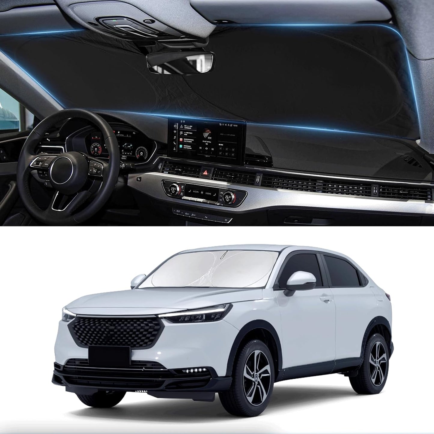 Custom Fit HR-V Windshield Sunshade for 2021 2022 2023 2024 2025 2026 HR-V (LX Sport EX EX-L) Accessories Front Window Cover for Windshield Sun Visor Protector 210T Reflective Blocks UV Keep Cool