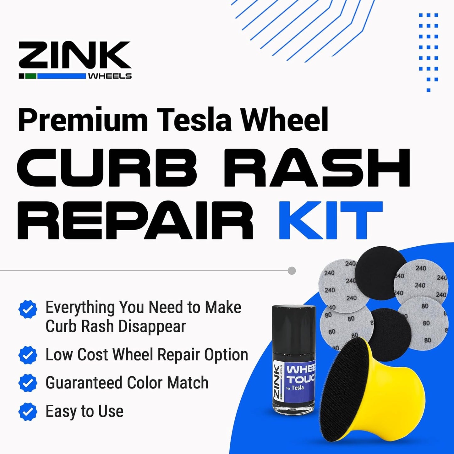 Premium Tesla Wheel Curb Rash Repair Kit for Model Y 20-inch Black Induction Rims - DIY Kit with Color-matched Touch Up Paint - Made in USA