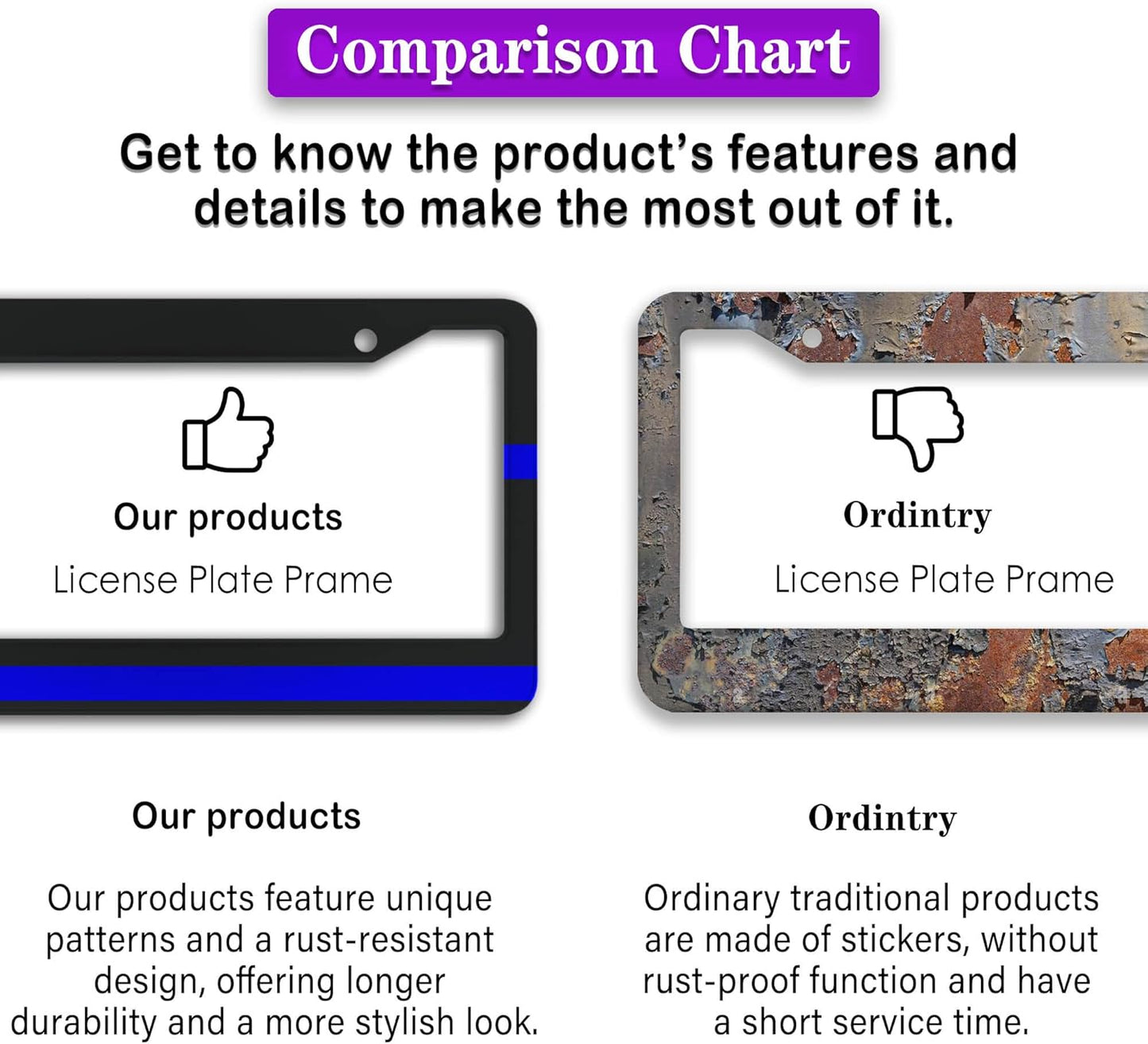 License Plate Frames for Women Blue Black Automotive Exterior Accessories for Men Blue Line Aluminum Metal Car Accessory 2 Pack with Screw Covers Set