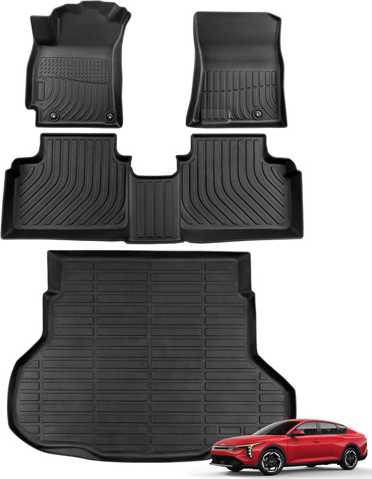 for KIA K4 2025 Floor Mats Cargo Liner LX LXS EX GT-line Turbo All Weather Season Car Interior Soft Rubber Trunk Carpet Waterproof Anti-Slip Tech Automotive Accessories Black(Not Fit for 2024 2023)