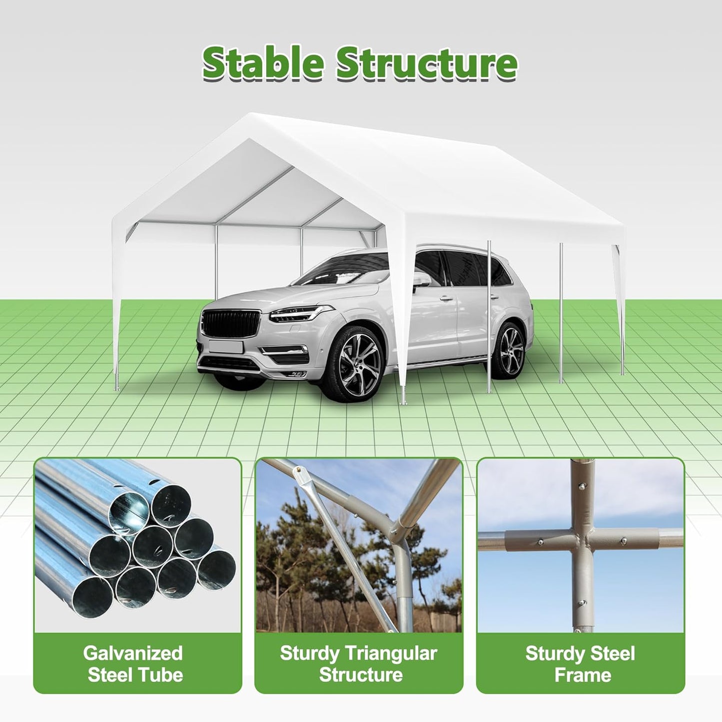 13x20 ft Heavy Duty Carport with Removable Sidewalls & Roll-up Windows, Portable Garage Tent with Doors, All-Season Outdoor Canopy Shelter for Car, Truck, Boat, White