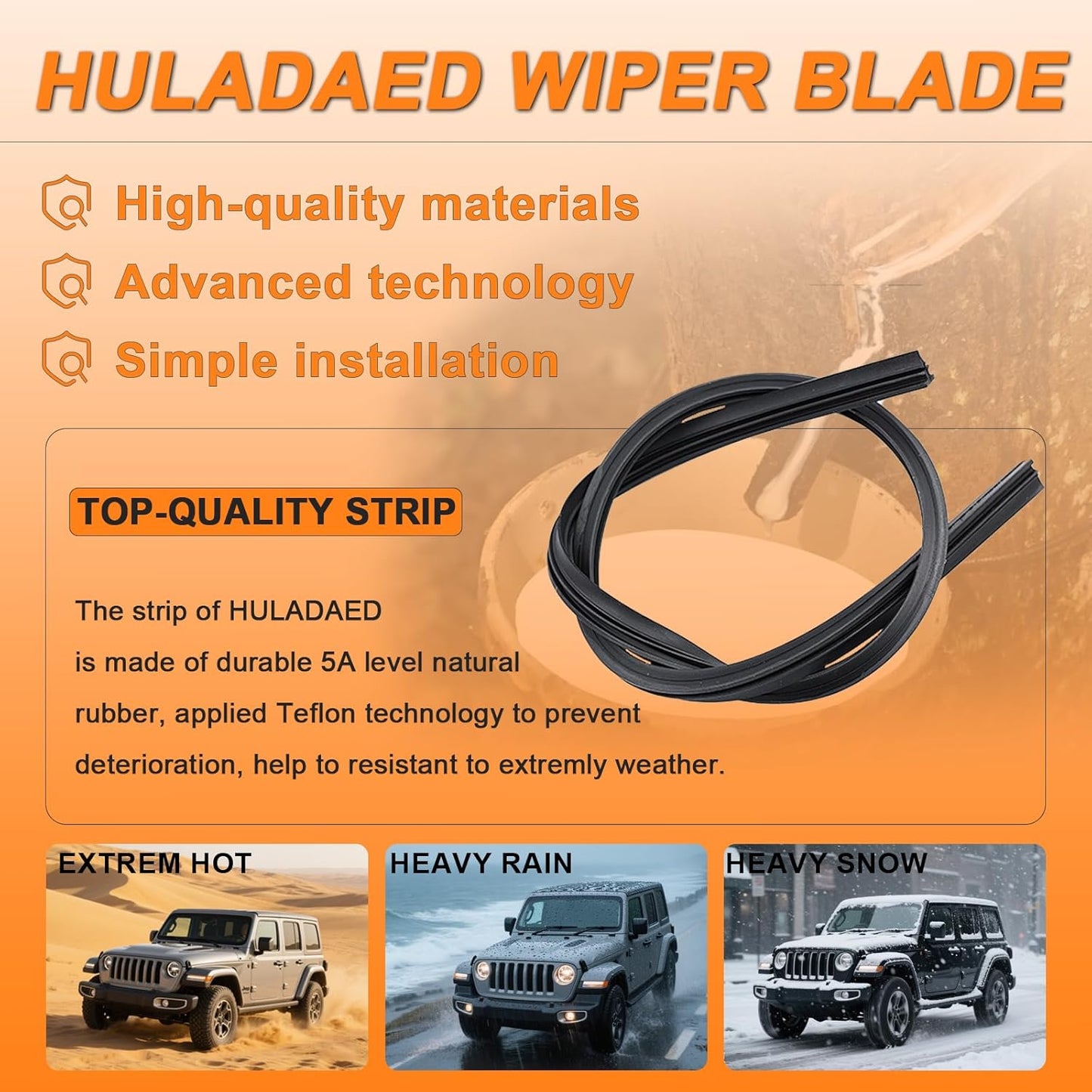 HULADAED® 26''+16''+12'' Windshield Wipers Replacement for Nissan Kicks 2023 2022 2021 2020 2019 2018,Silicone Front Rear Wiper blades for MY Car-All Weather & Quiet(3 PACK)