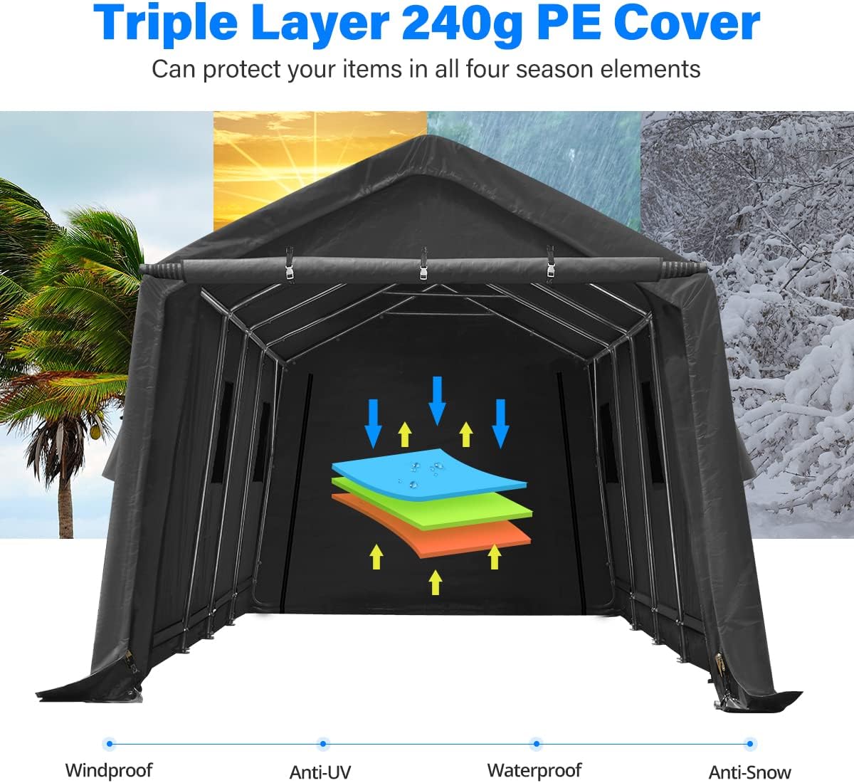 ADVANCE OUTDOOR 13x20 ft Garage Tent Carports with 2 Roll up Doors & Vents Outdoor Portable Storage Shelter for Vehicle Truck Boat Anti-UV Snow Resistant Waterproof, Gray