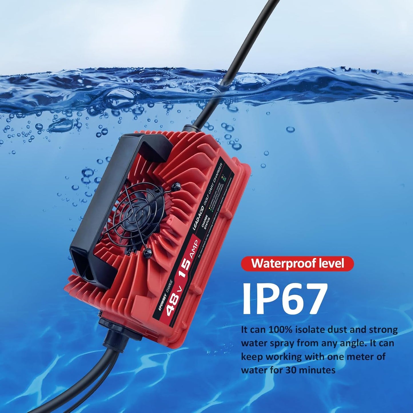 15 AMP 48 Volt Golf Carts Battery Charger for Club Car 3-Pin Round Plug,for Lead Acid Battery