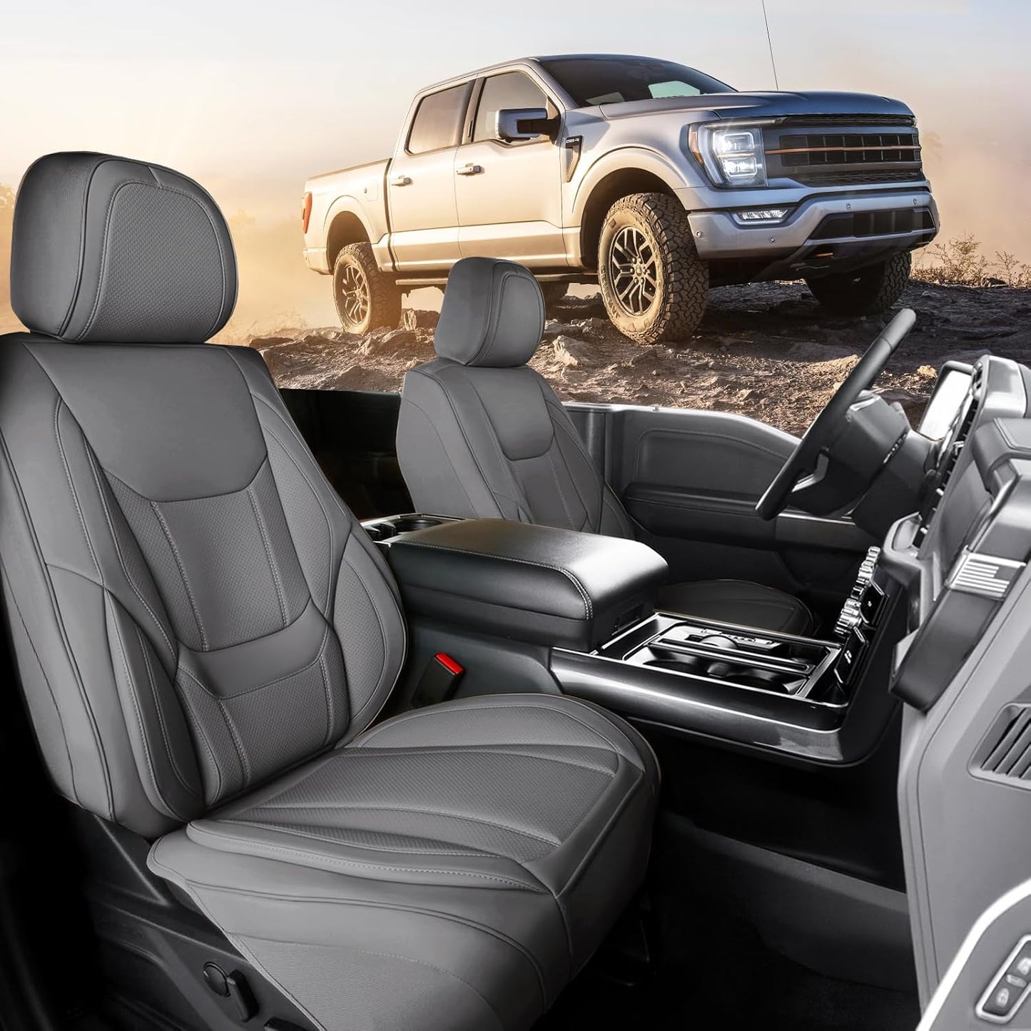 Coverland Custom Car Seat Covers Compatible with 2007-2013 Tundra Regular Cab, CrewMax - Premium Leather Non-Slip Memory Foam Waterproof Protector Front Seat-Dark Gray [See Size Chart-Size A36]